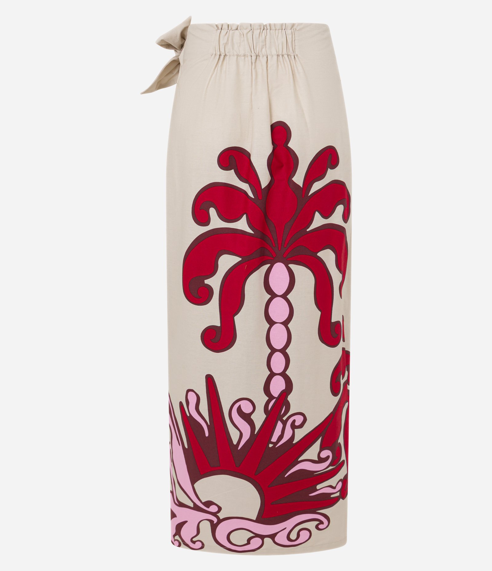 Saia Envelope Long Midi em Tricoline com Estampa Coqueiro Bege 7