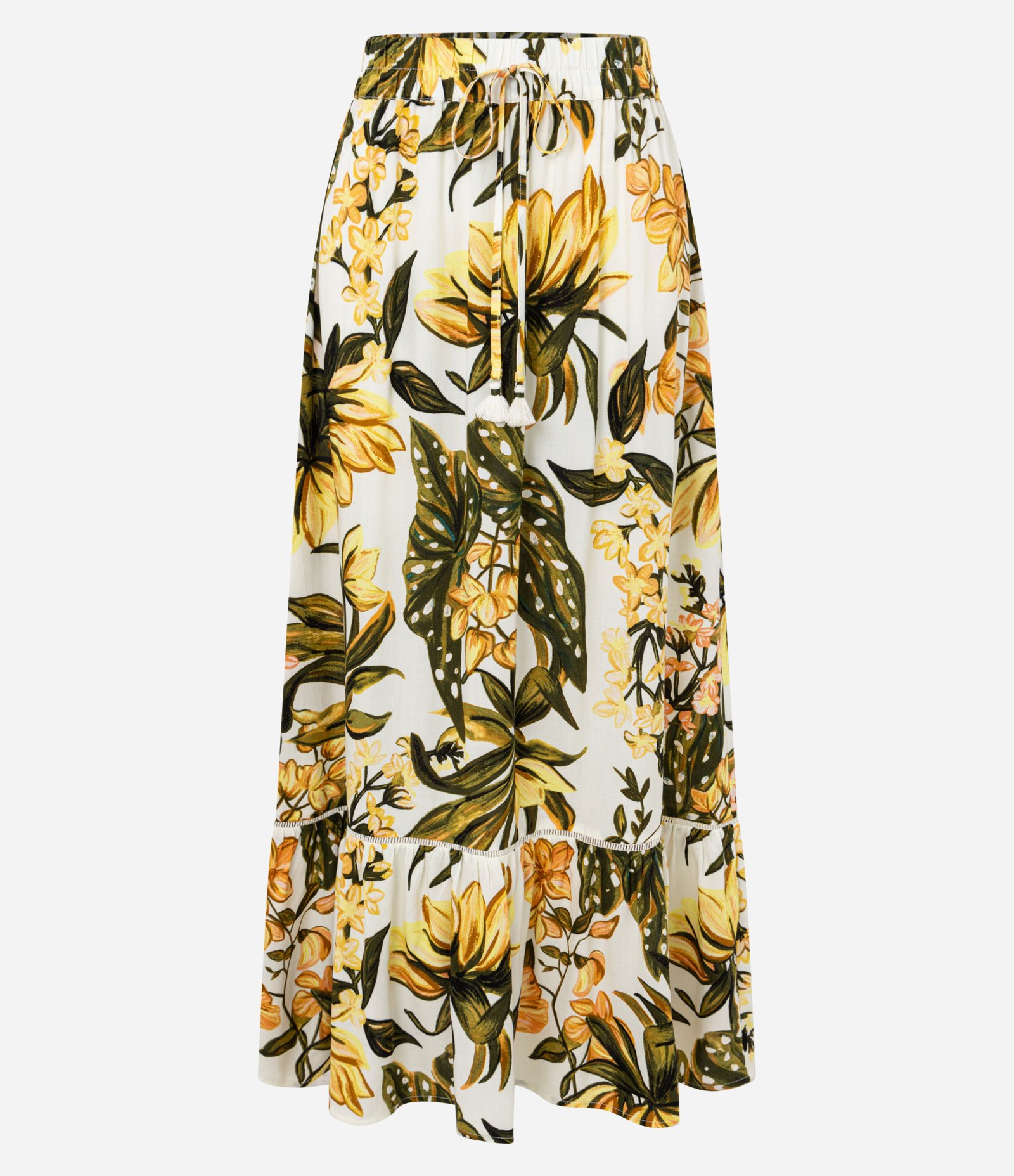 Saia Long Midi em Cambraia com Estampa de Begônias Branco 5