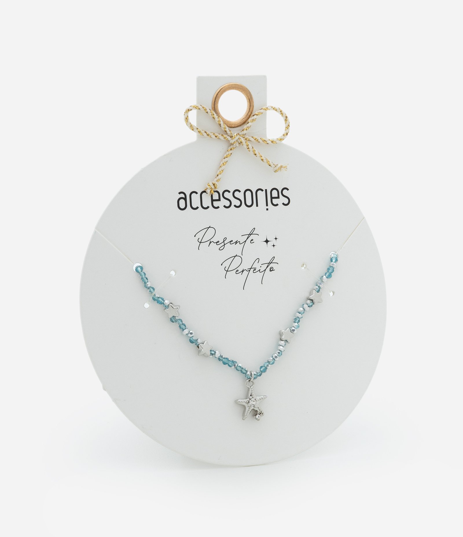 Colar Curto com Mini Cristais Artificiais Lapidados e Pingentes de Estrelas Azul/Prata 3