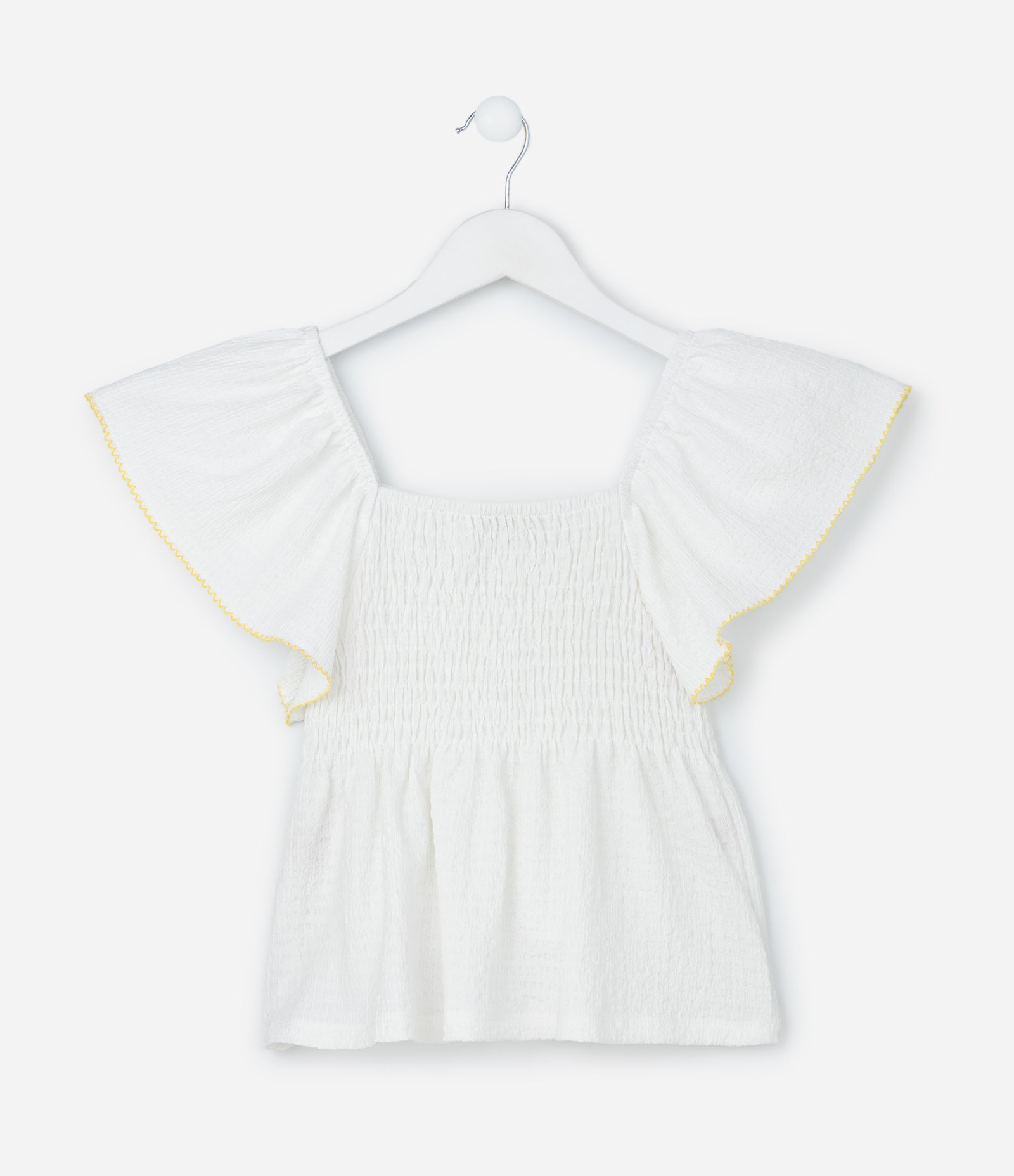 Blusa Infantil com Babados e Viés Contrastante - Tam 7 a 14 Anos Branco 2