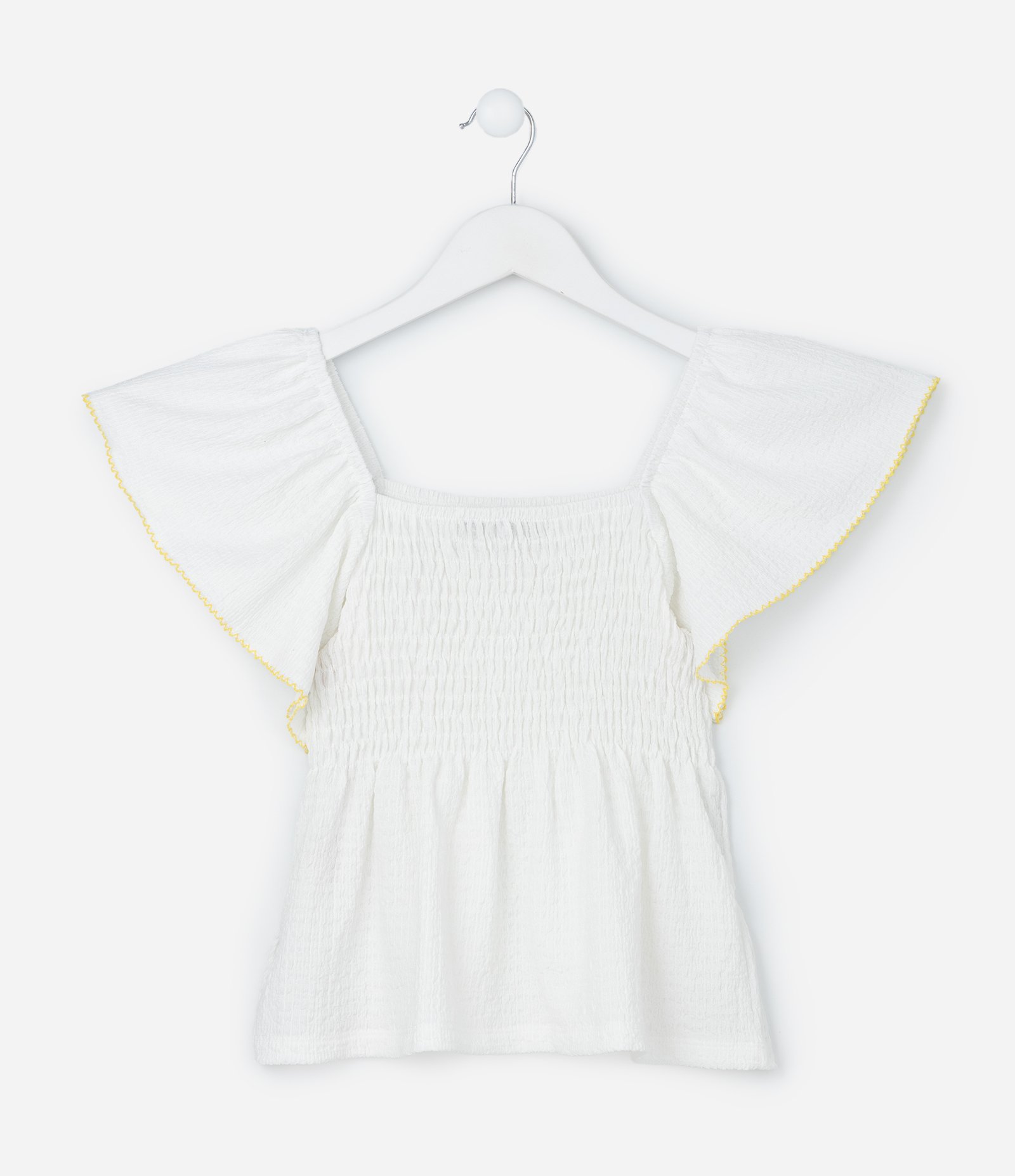 Blusa Infantil com Babados e Viés Contrastante - Tam 7 a 14 Anos Branco 3