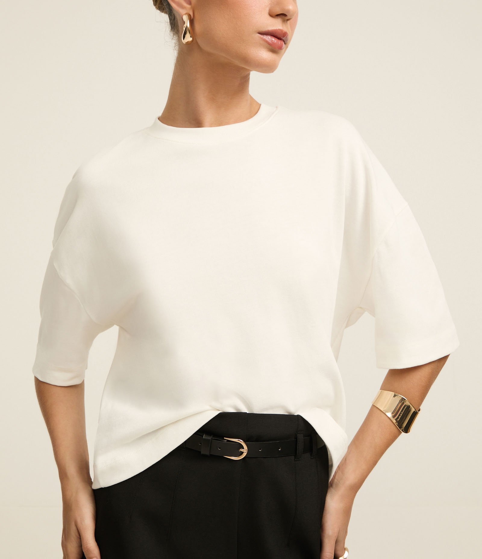 Camiseta Boxy em Algodão com Gola Redonda Off White 3