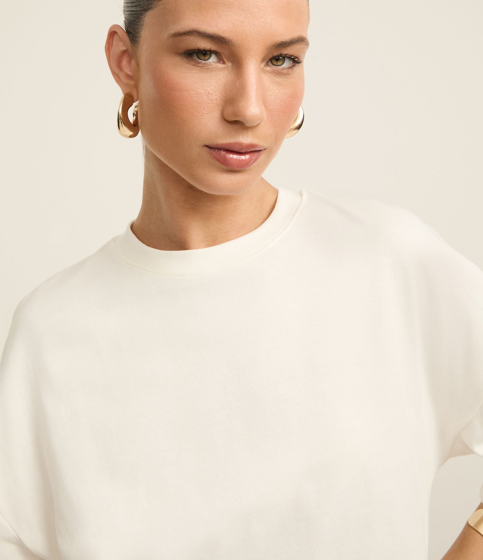 Camiseta Boxy em Algodão com Gola Redonda Off White 4