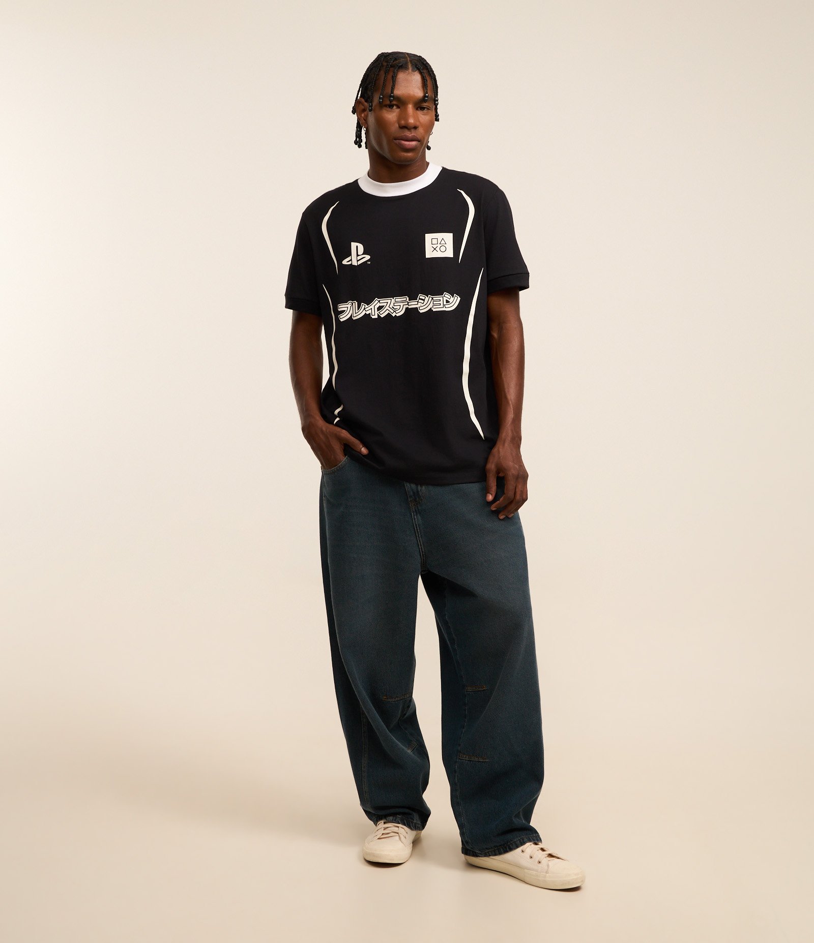 Camiseta Comfort em Algodão com Estampa Play Station Preto 3