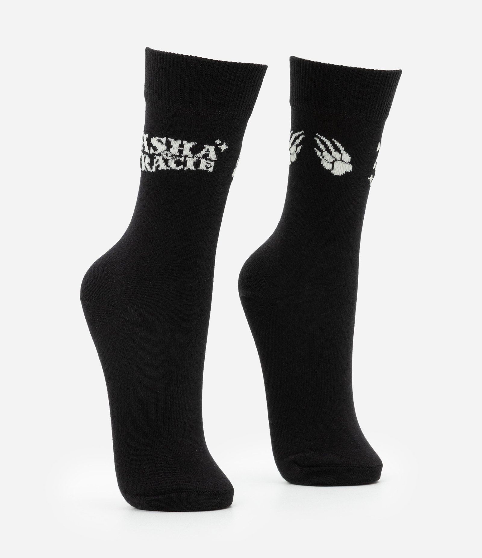 Meia Cano Alto em Algodão com Estampa Tasha e Tracie Preto 2