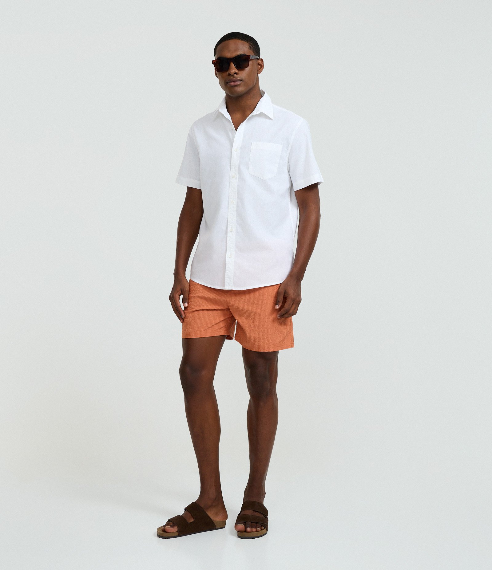 Bermuda de Praia em Anarruga com Textura Laranja 1