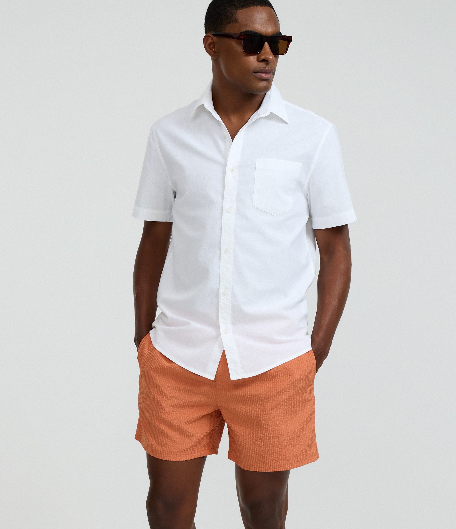 Bermuda de Praia em Anarruga com Textura Laranja 3