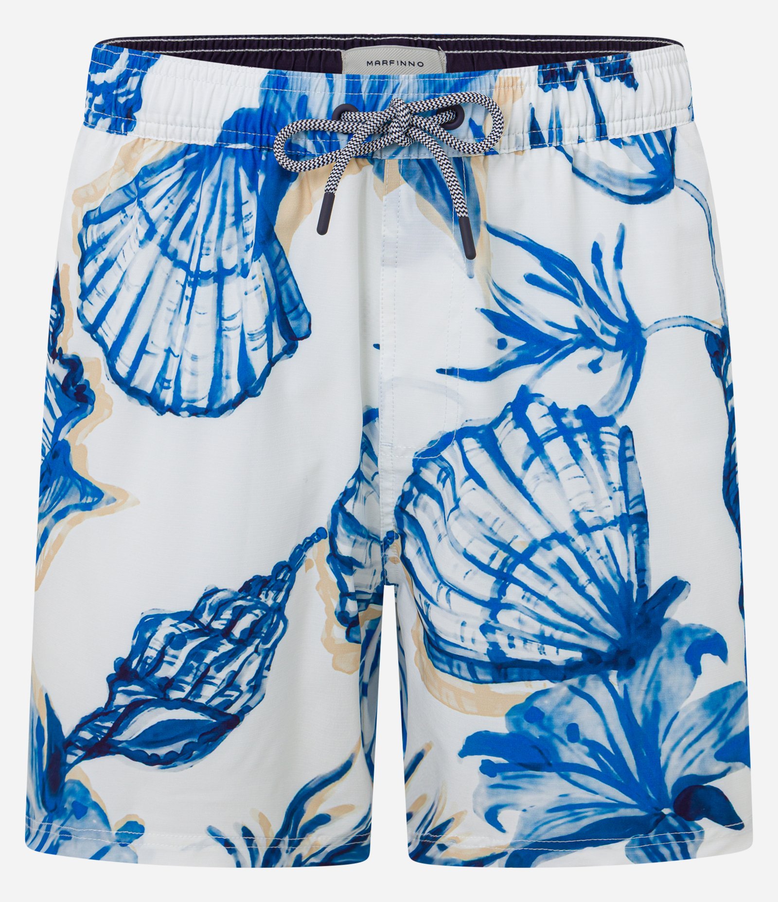 Bermuda de Banho em Microfibra com Estampa Conchas Aquarela Branco/Azul 5