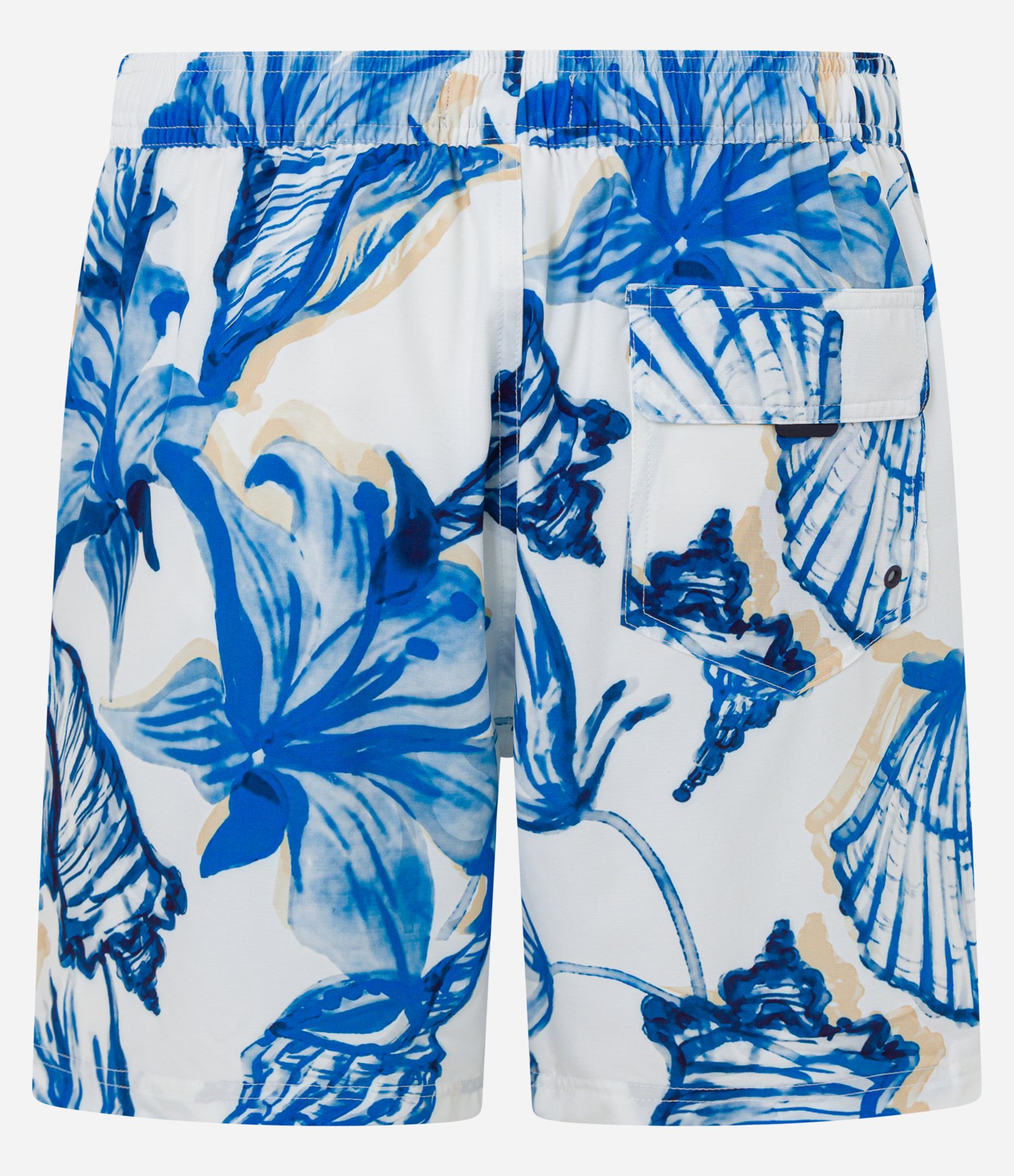 Bermuda de Banho em Microfibra com Estampa Conchas Aquarela Branco/Azul 6