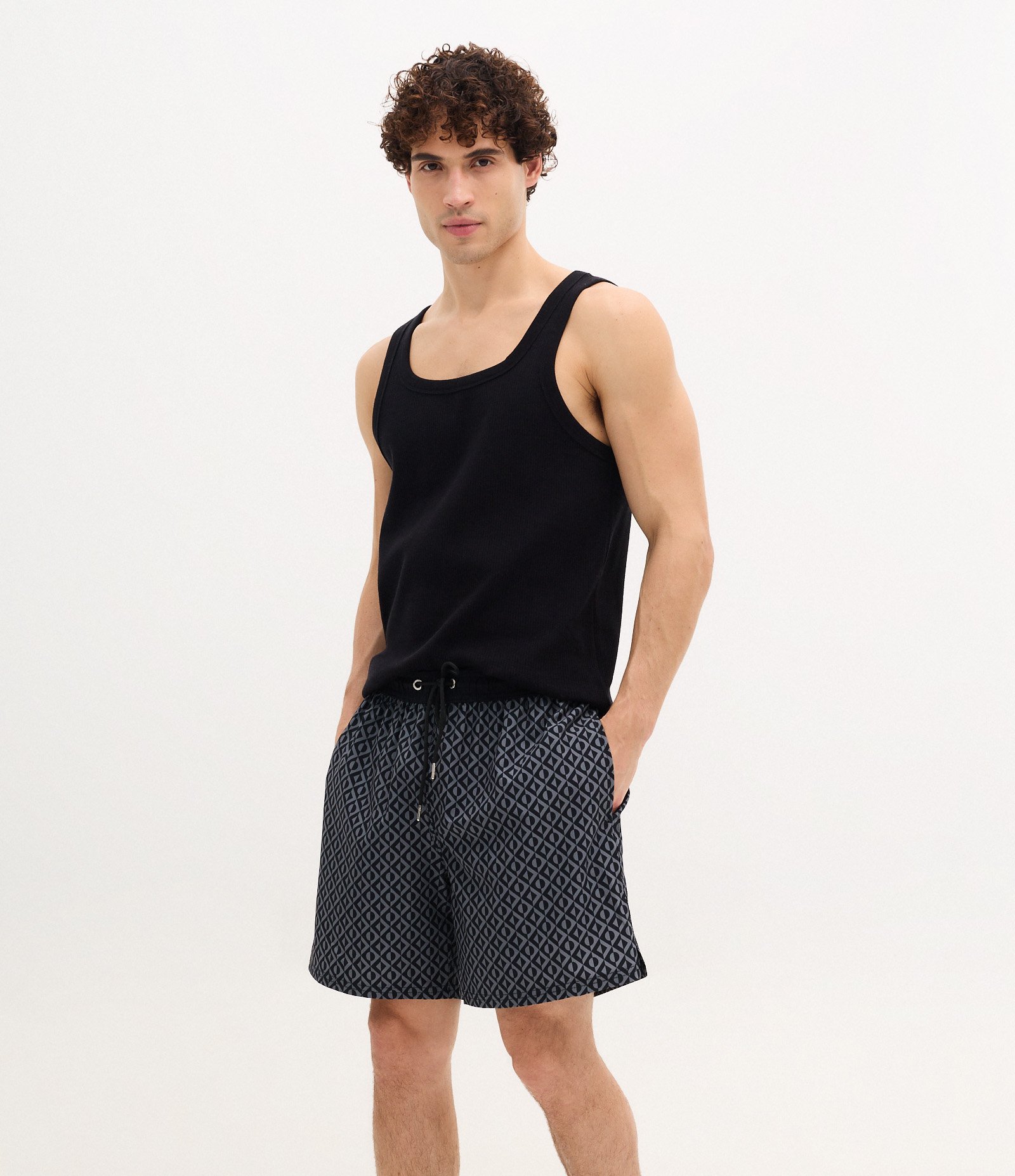 Bermuda de Banho em Microfibra com Estampa Geométrica Preto 4