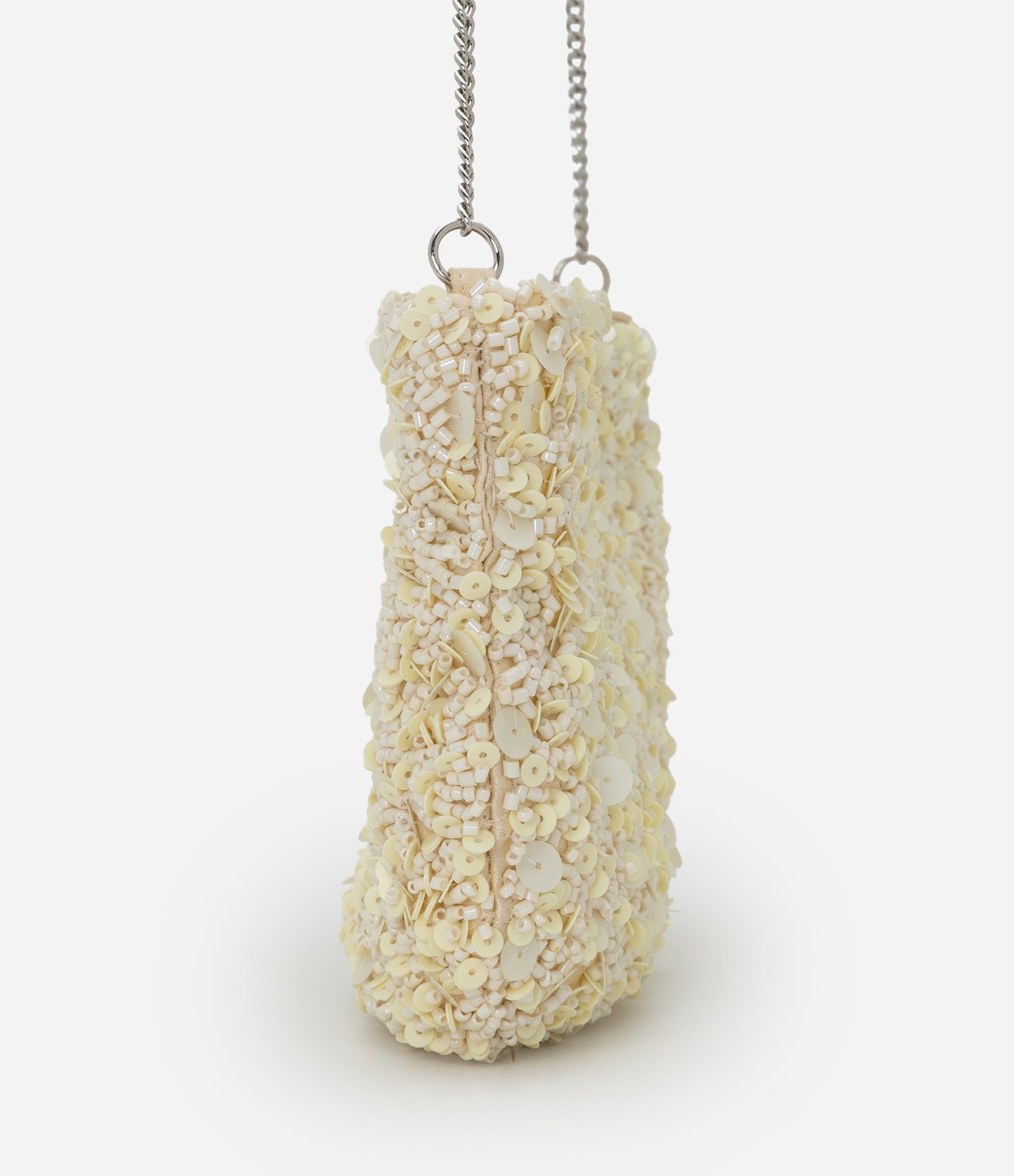 Bolsa Transversal Pequena em Paetês e Miçangas e Alça de Corrente Off White 2