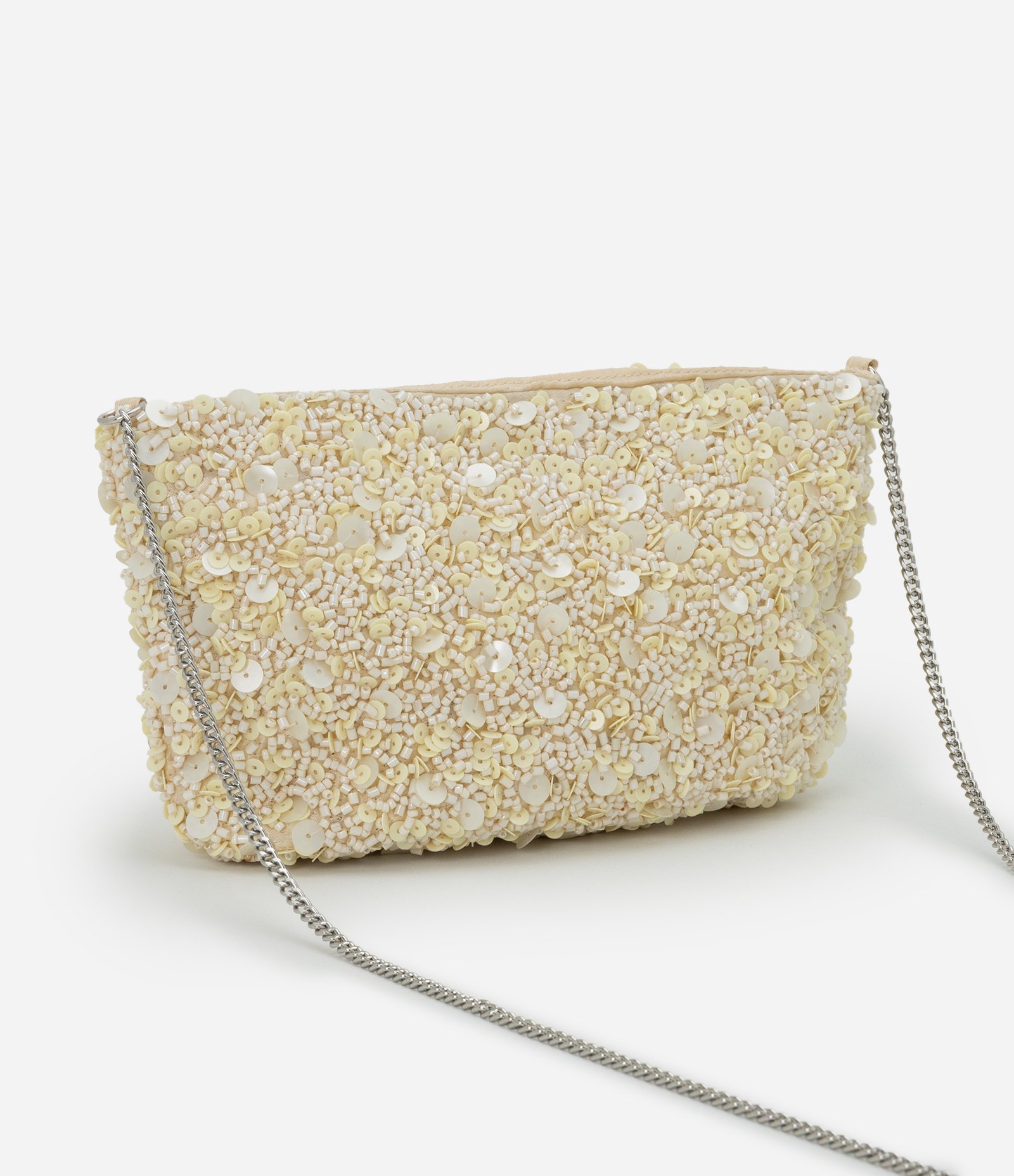 Bolsa Transversal Pequena em Paetês e Miçangas e Alça de Corrente Off White 6