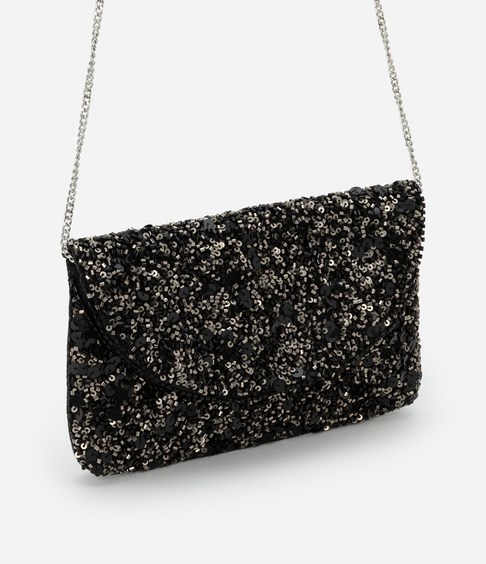 Bolsa Pequena com Alça Transversal com Paetês e Miçangas Preto 1