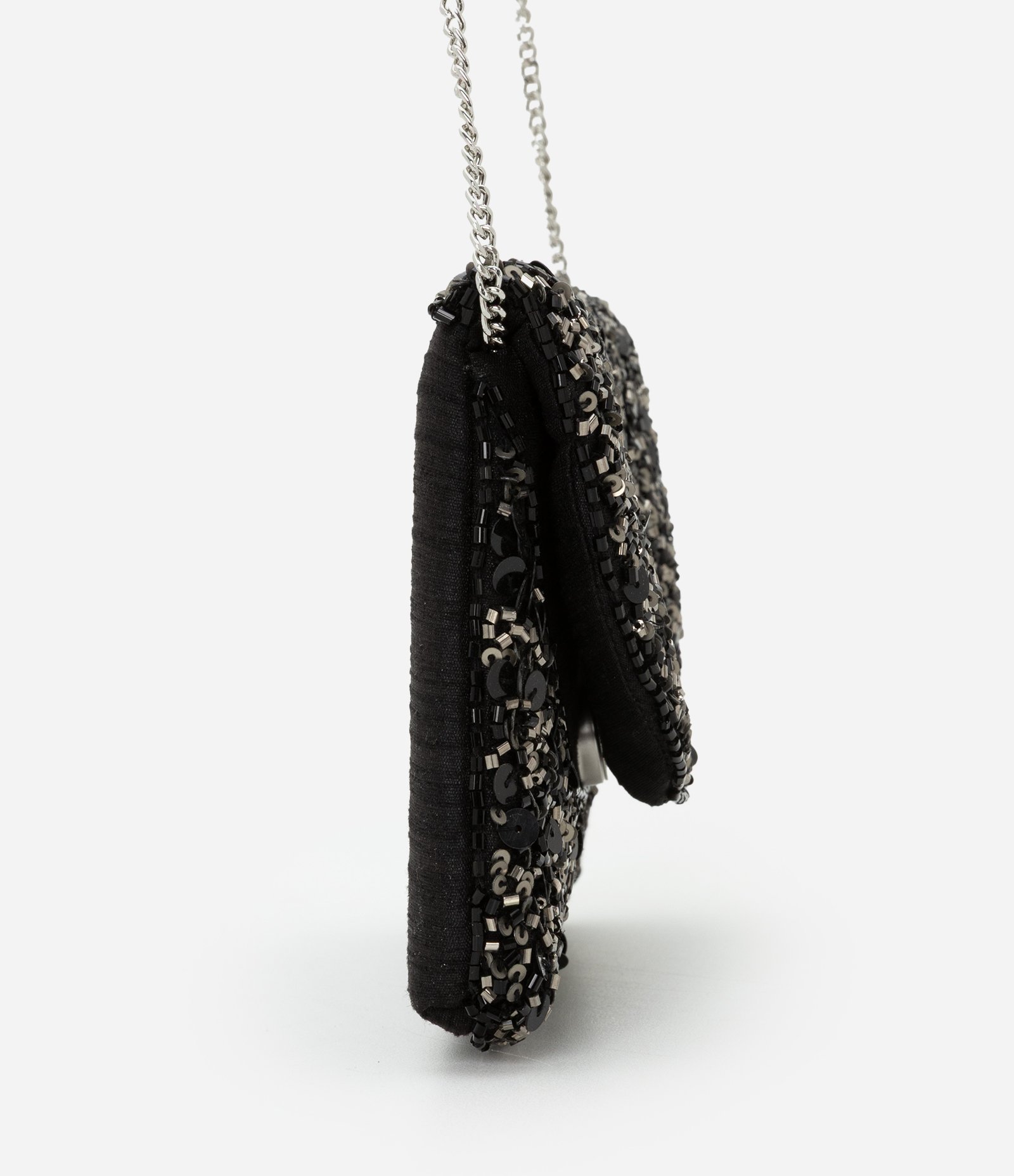 Bolsa Pequena com Alça Transversal com Paetês e Miçangas Preto 2