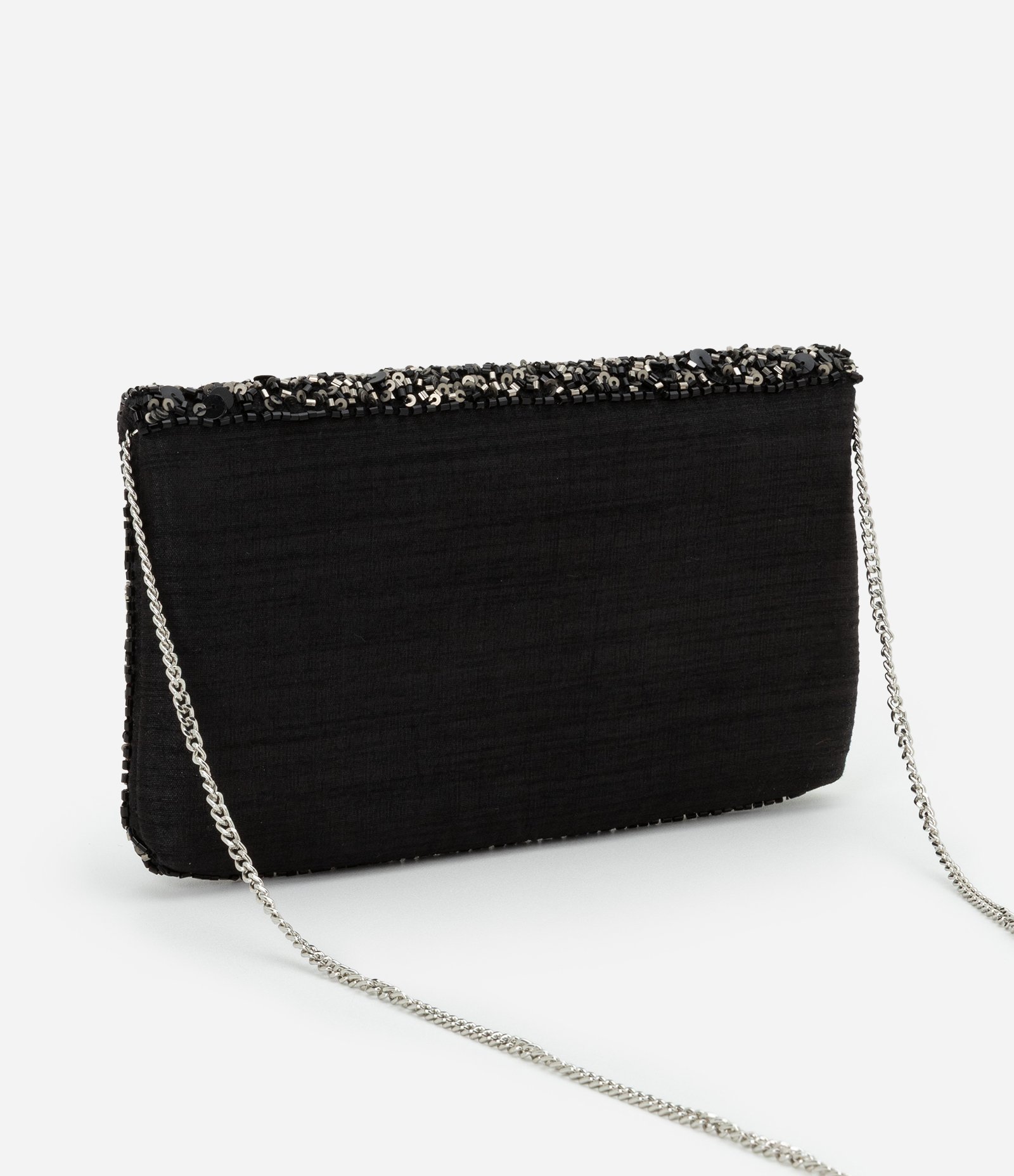 Bolsa Pequena com Alça Transversal com Paetês e Miçangas Preto 3