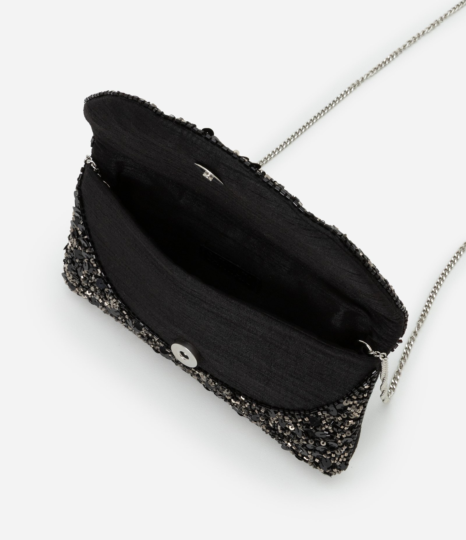 Bolsa Pequena com Alça Transversal com Paetês e Miçangas Preto 4