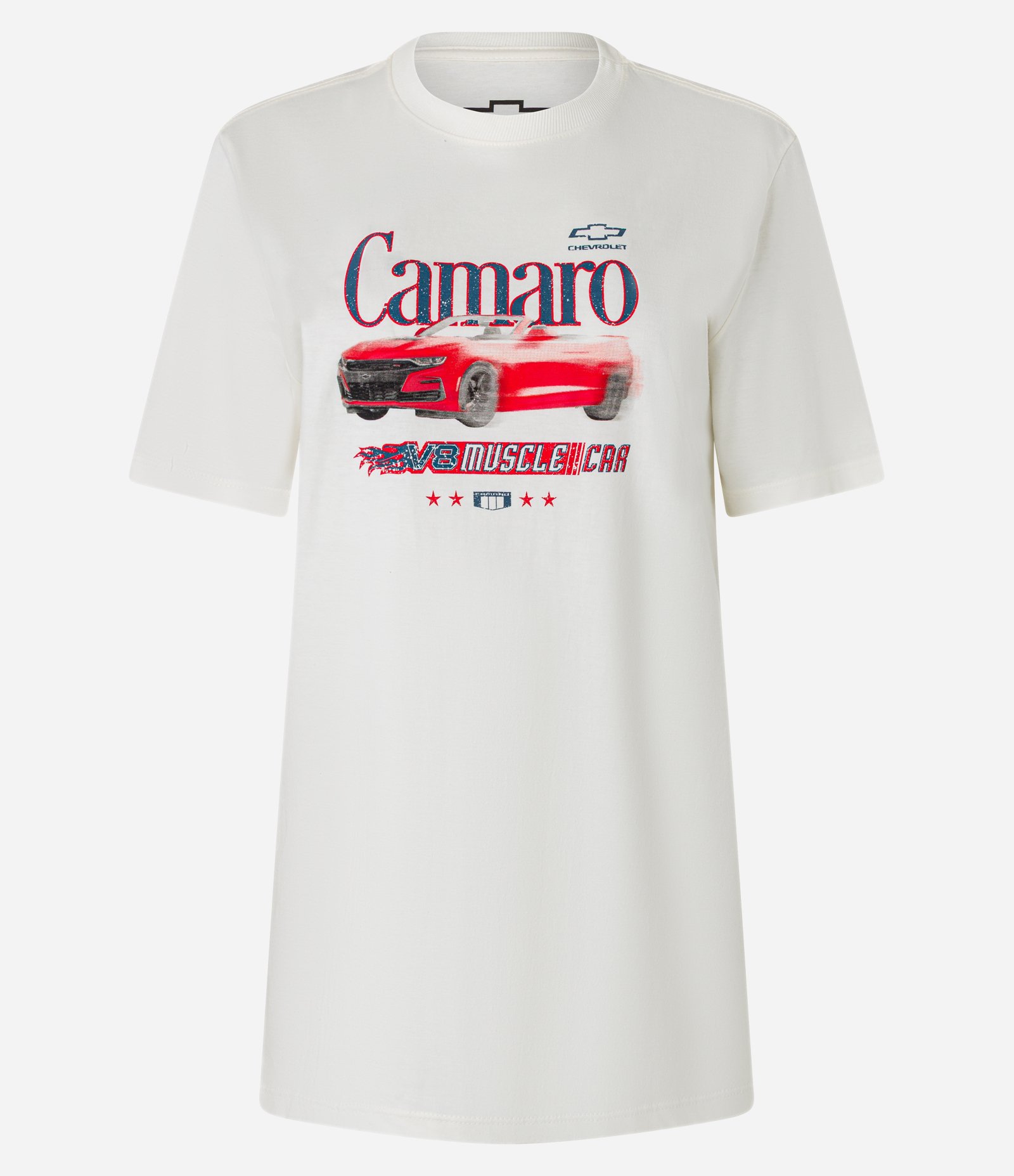 Camiseta Alongada em Algodão com Estampa Frente e Costas Camaro Branco 5