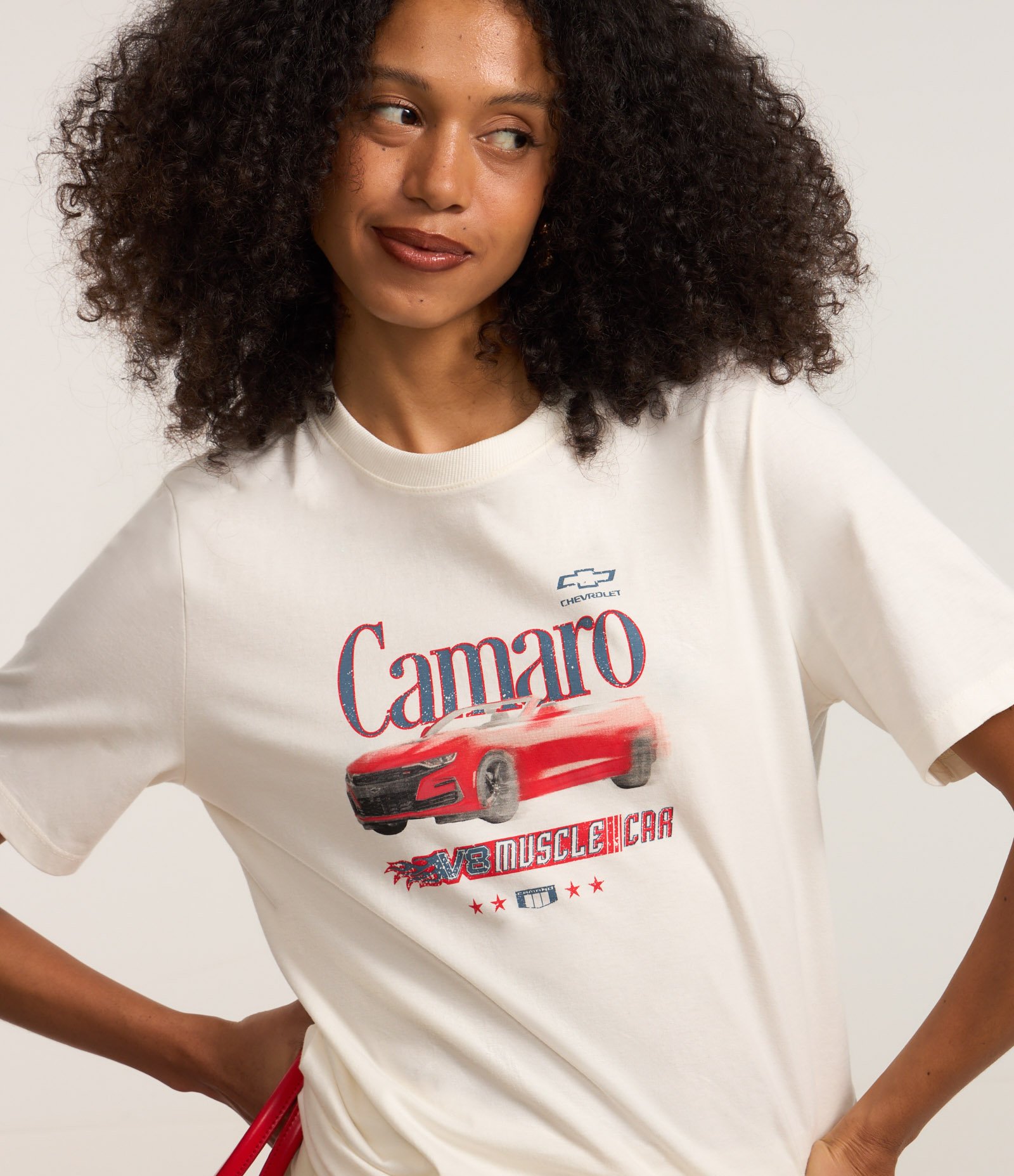Camiseta Alongada em Algodão com Estampa Frente e Costas Camaro Branco 1