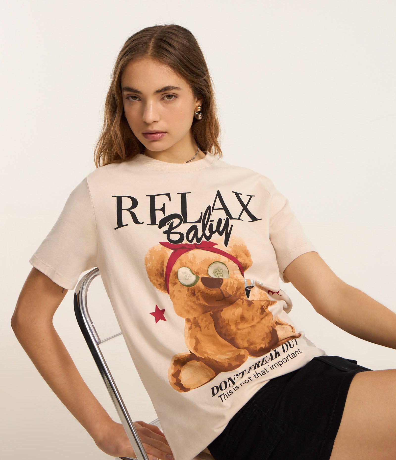Camiseta T-shirt em Algodão com Estampa de Urso Relax Baby Bege 1