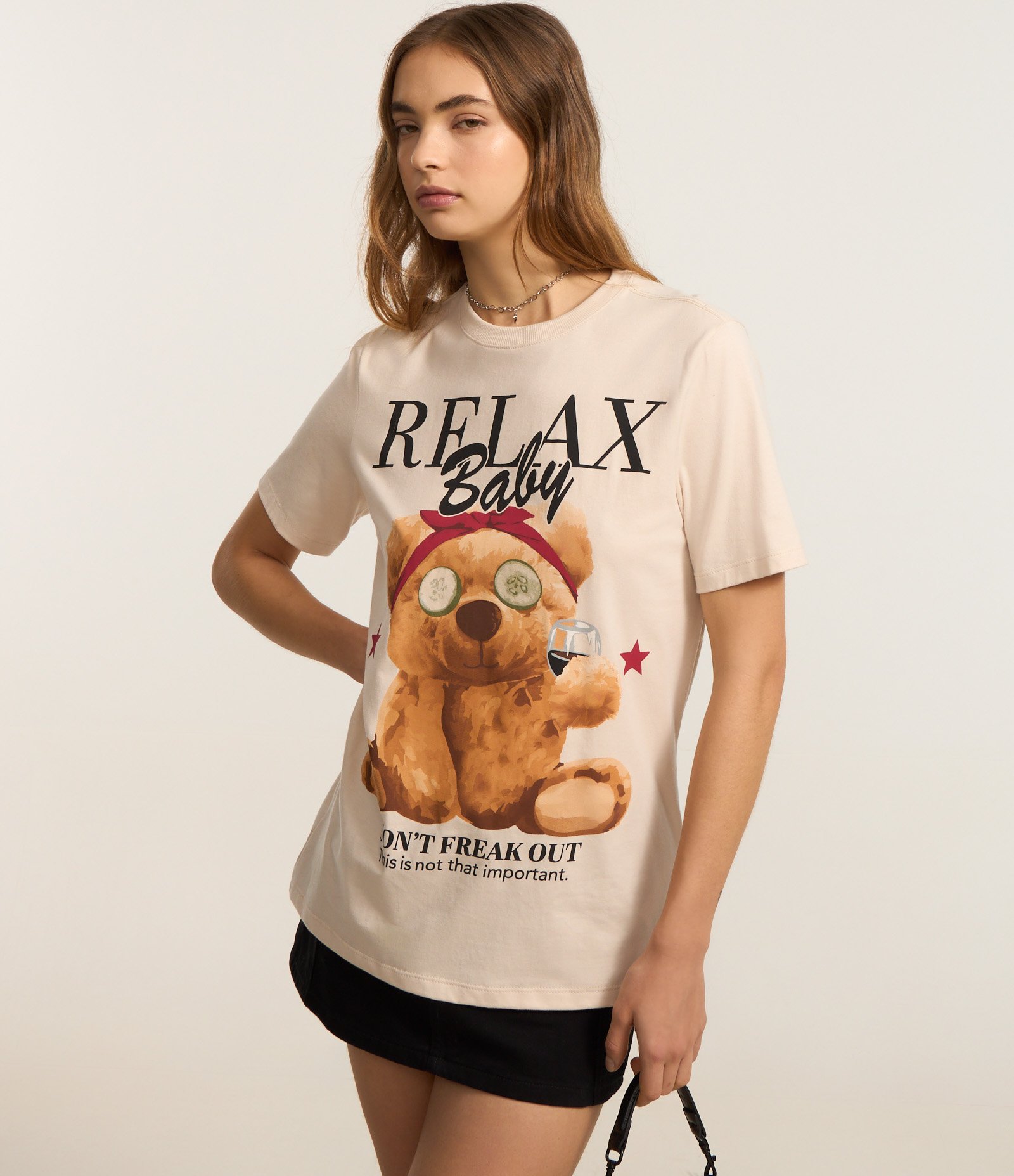 Camiseta T-shirt em Algodão com Estampa de Urso Relax Baby Bege 4
