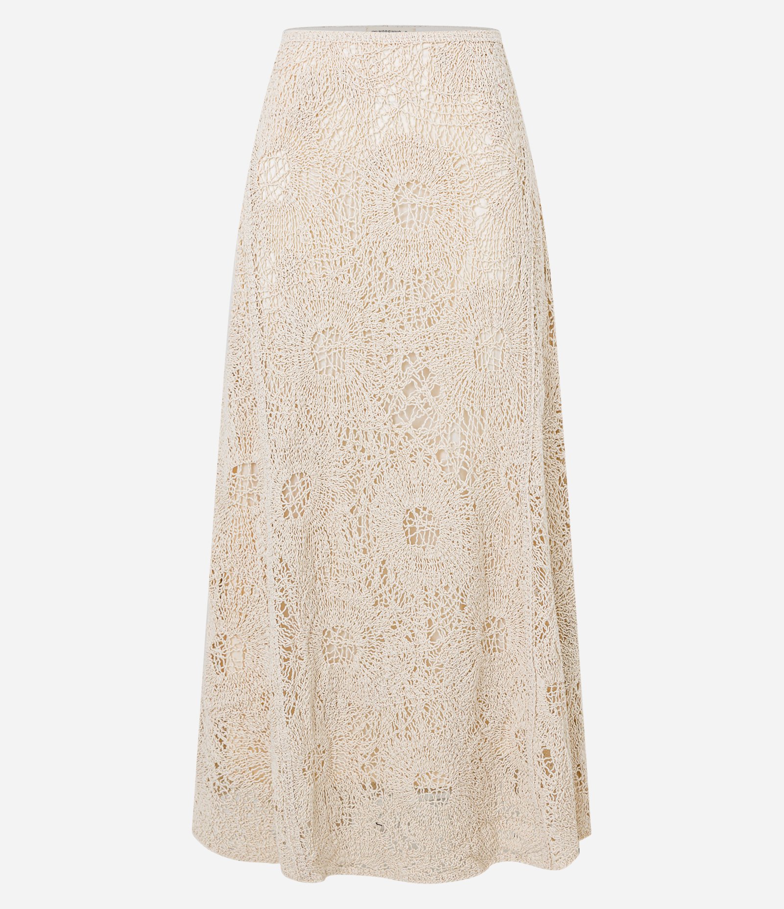 Saia Long Midi em Tricô com Ponto Teia e Recortes Bege 5