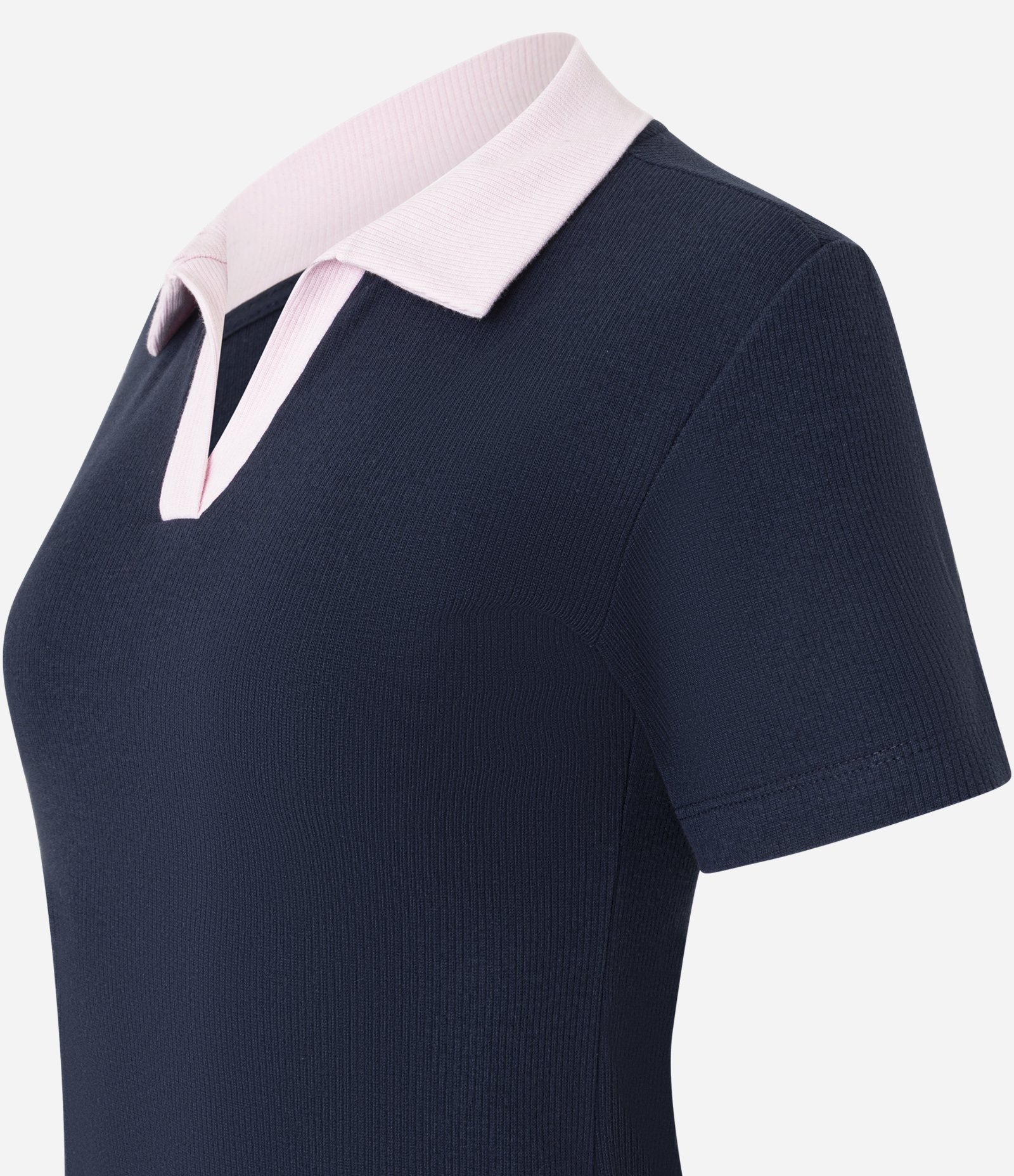 Blusa Canelada em Ribana com Gola Polo Contrastante #121D2D 6