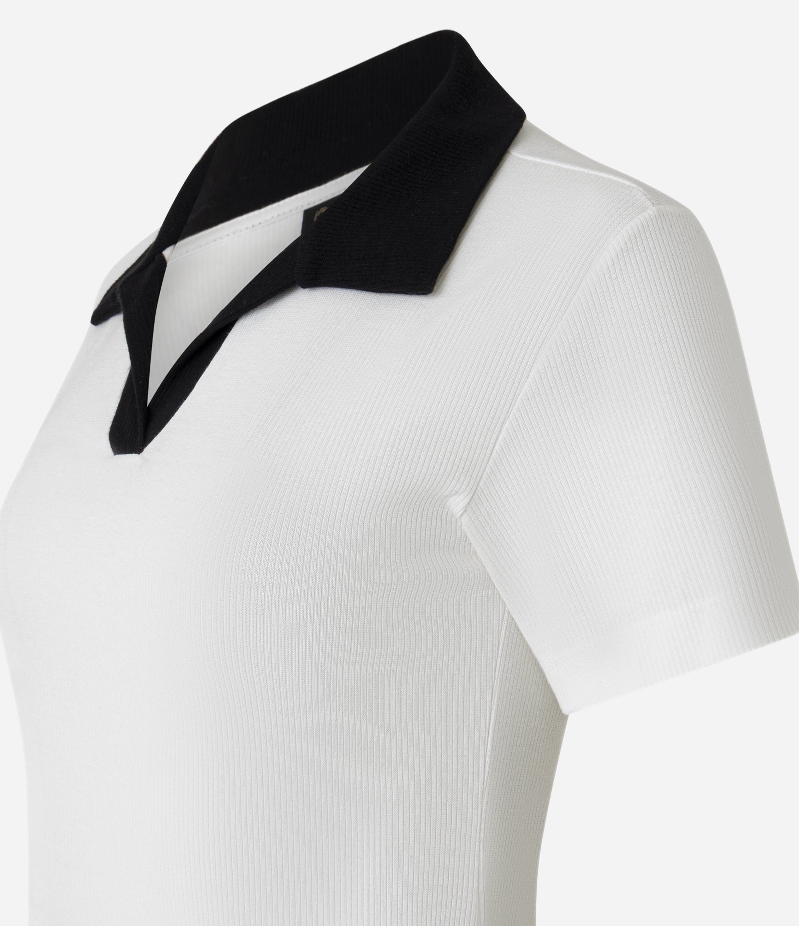 Blusa Canelada em Ribana com Gola Polo Contrastante Off White 6