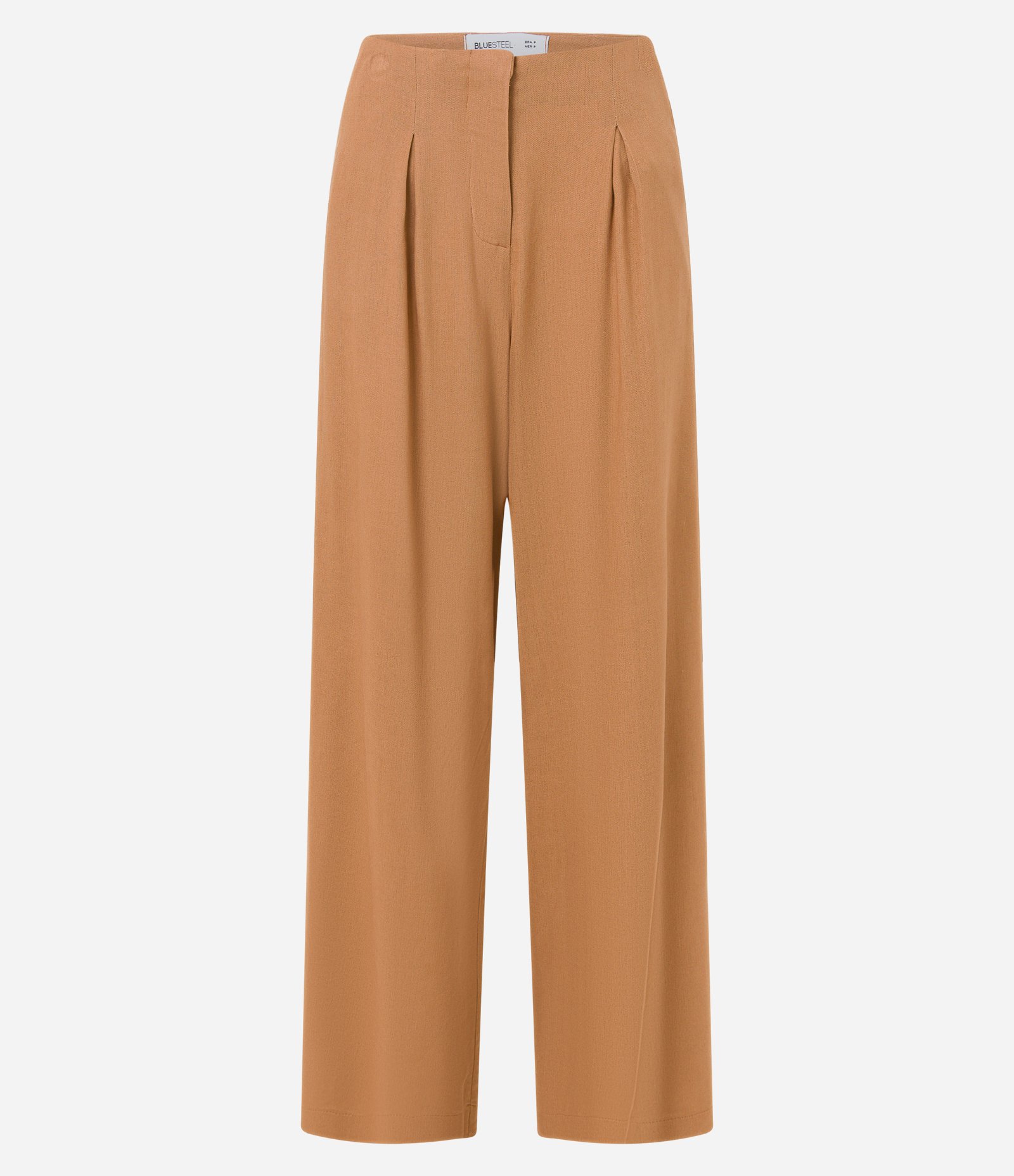 Calça Reta em Viscolinho com Pregas Caramelo 6