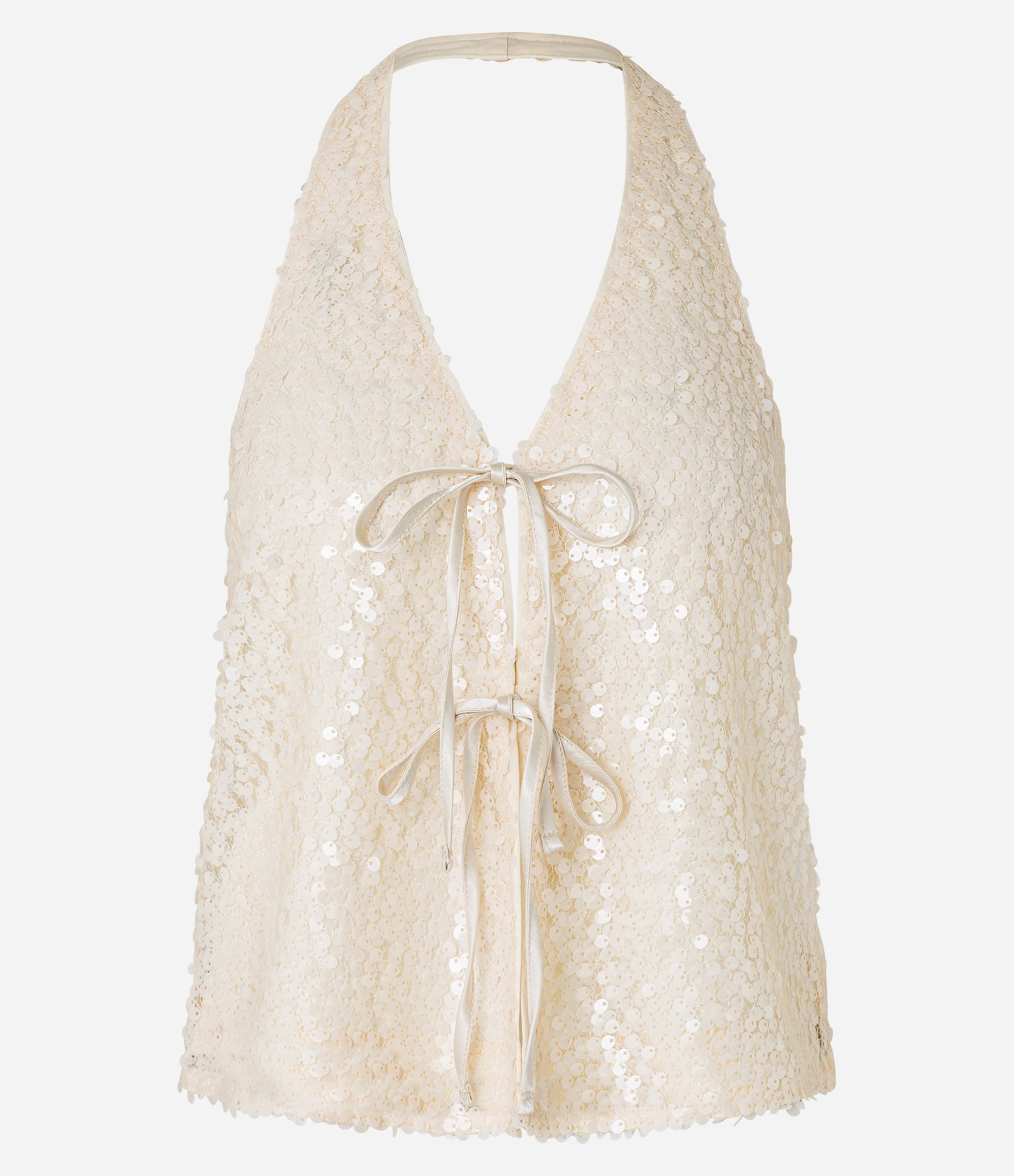 Blusa Frente Única em Paetê com Decote em V e Amarração Prata 6