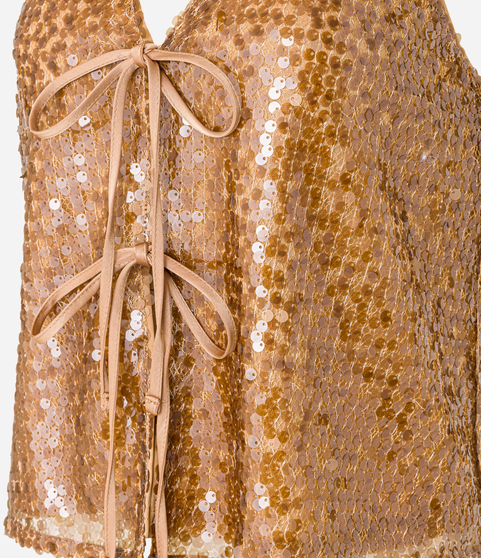 Blusa Frente Única em Paetê com Decote em V e Amarração Dourado 7