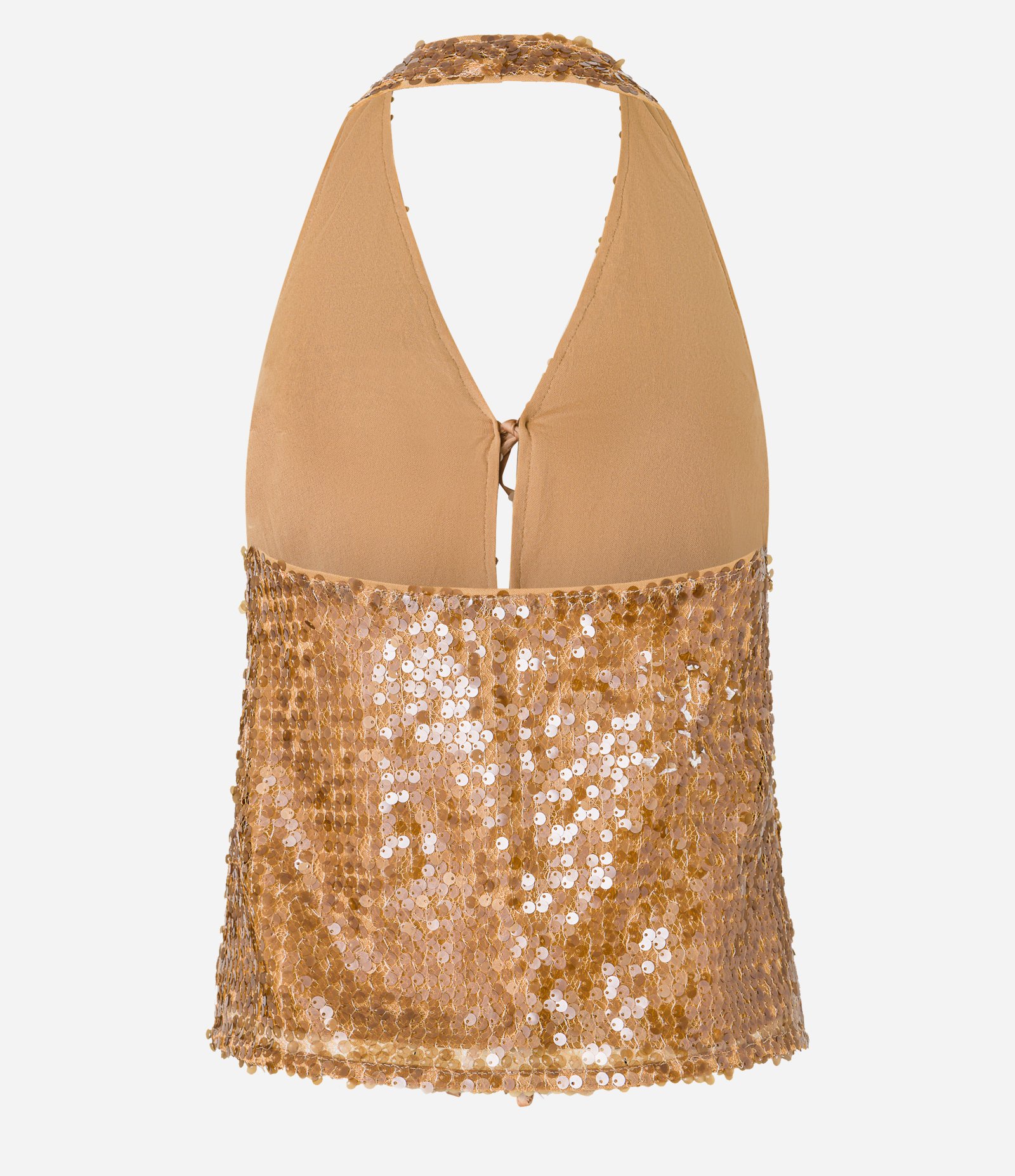 Blusa Frente Única em Paetê com Decote em V e Amarração Dourado 8