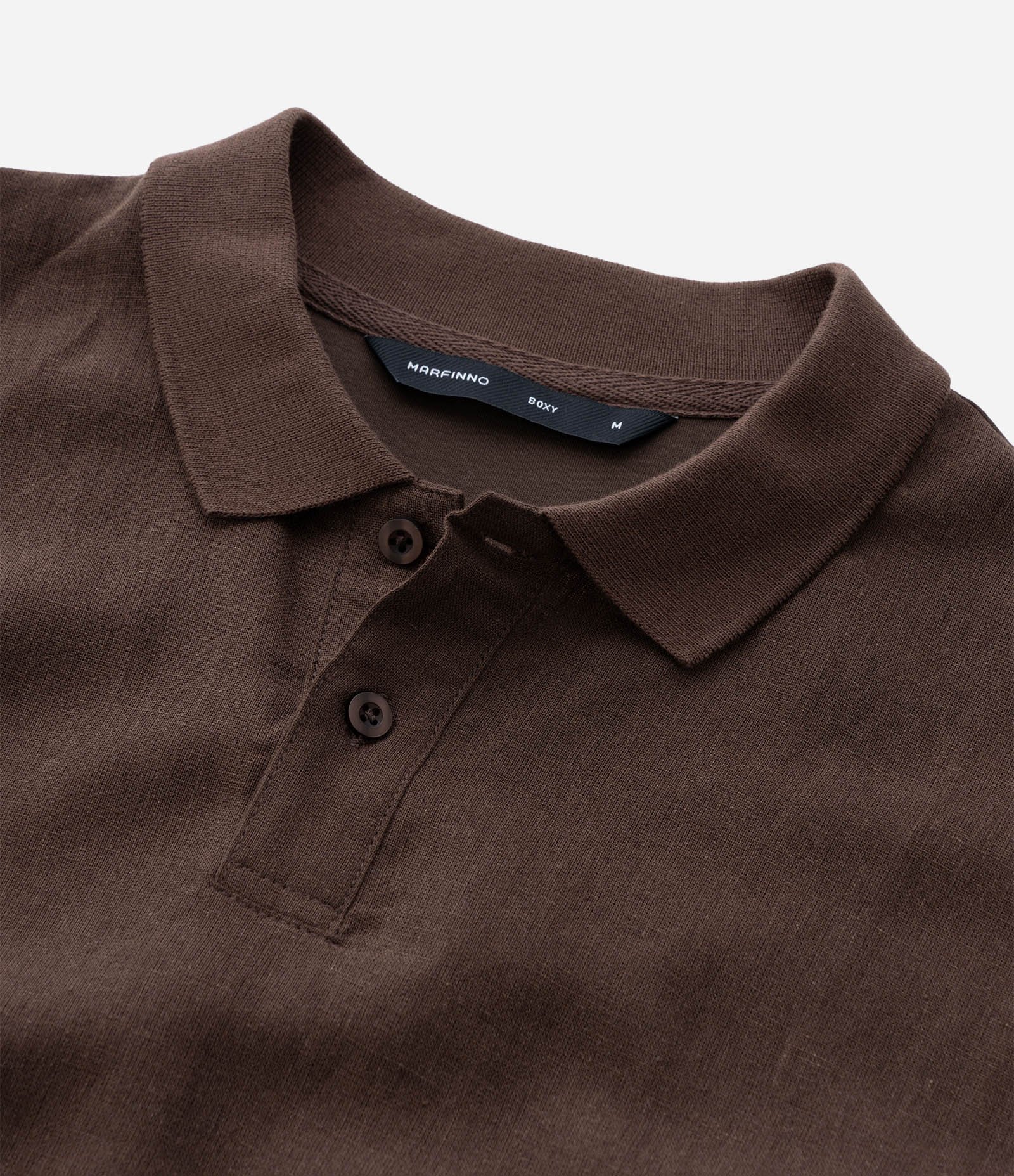 Camisa Polo Boxy em Linho e Malhão Marrom 11