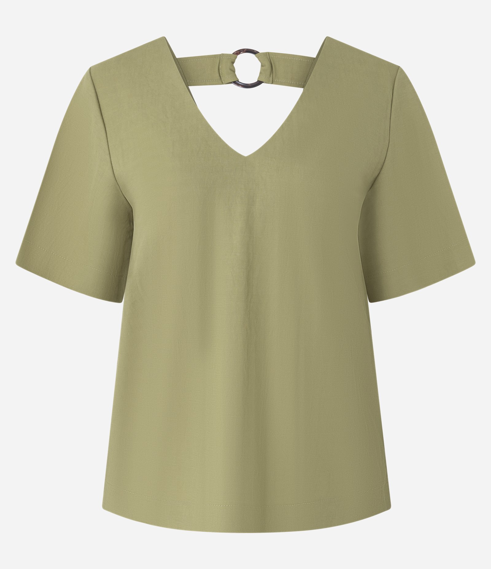 Blusa em Orly com Decote V e Faixa com Argola nas Costas Verde 1