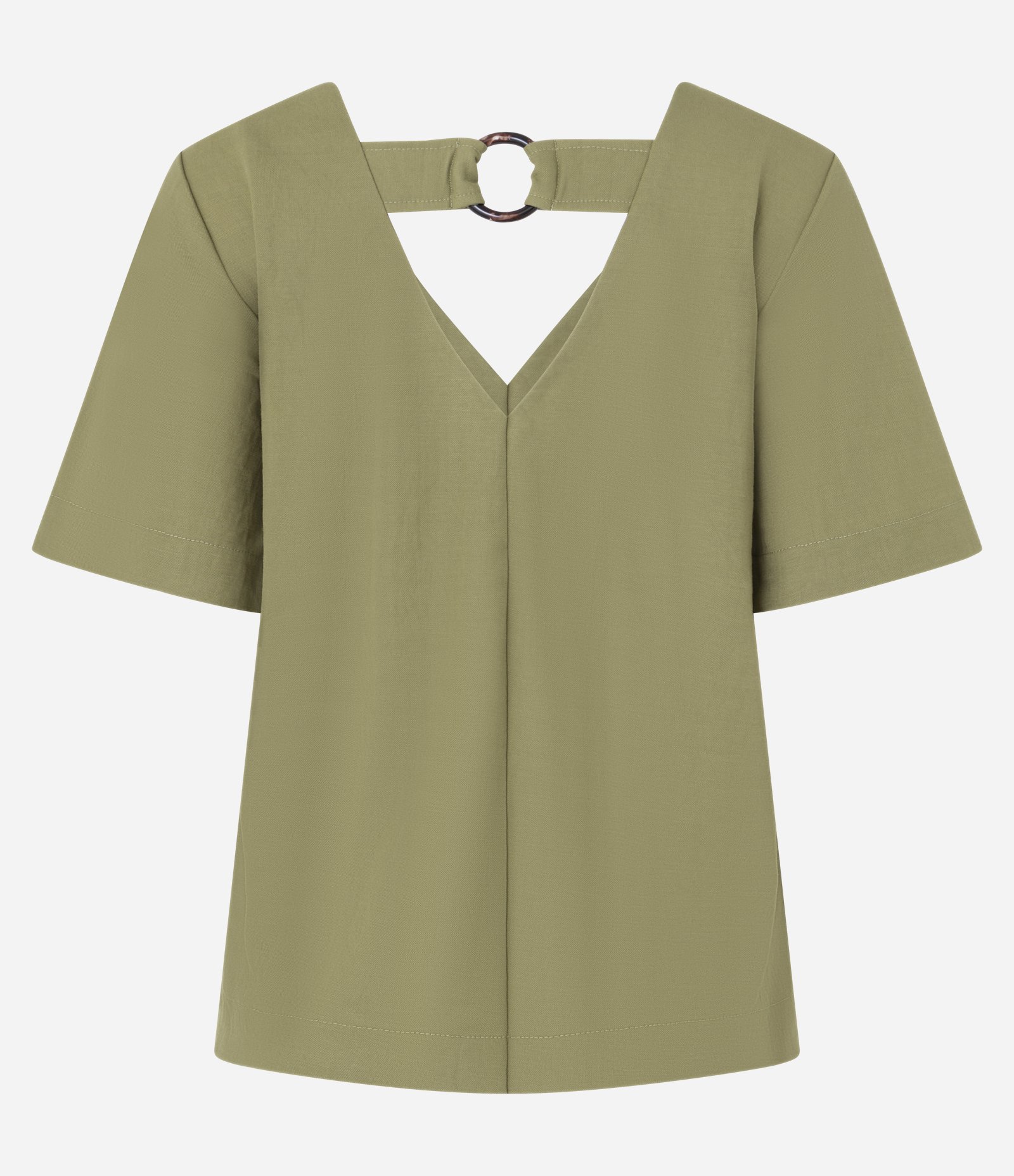 Blusa em Orly com Decote V e Faixa com Argola nas Costas Verde 2