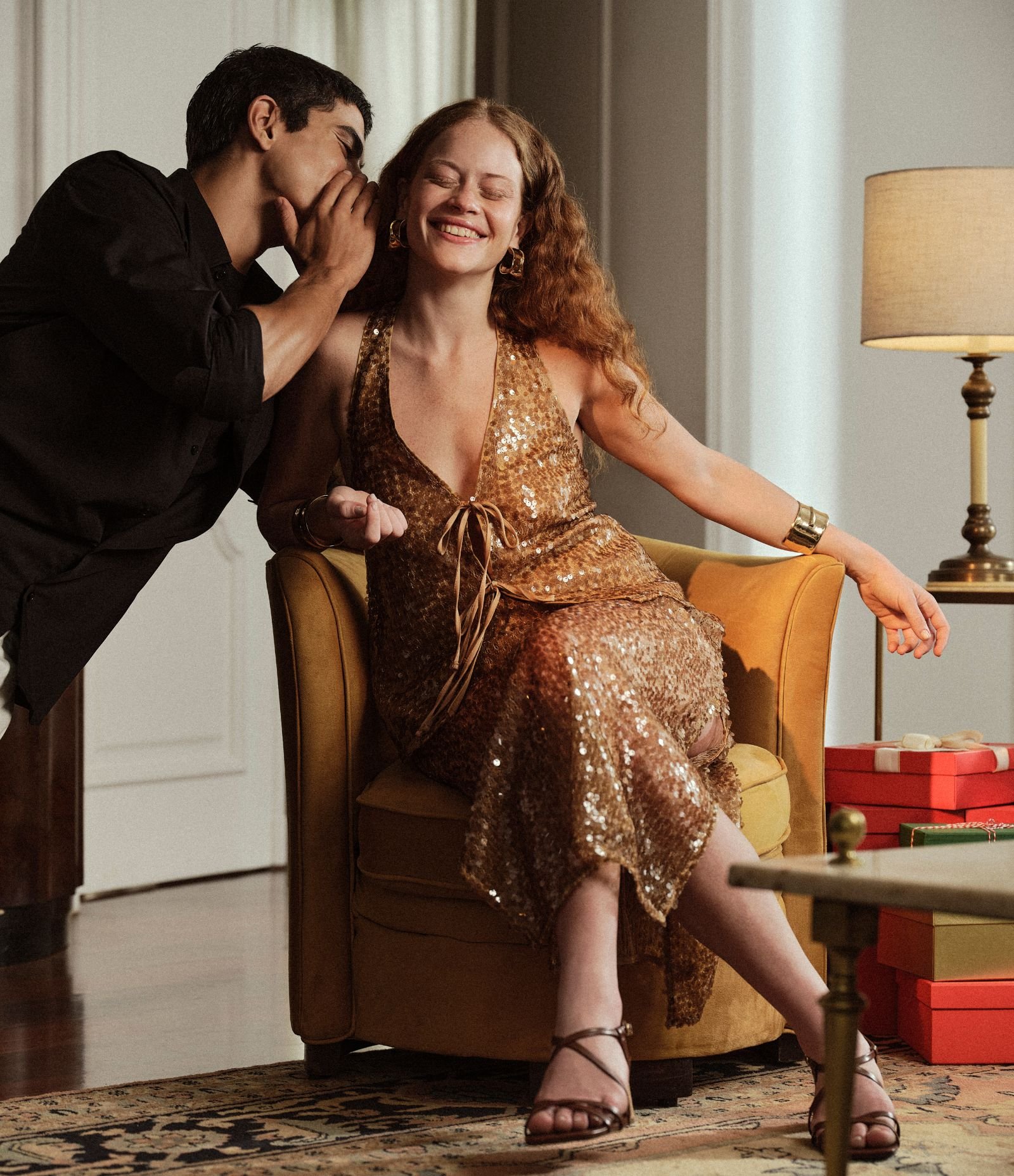 Saia Reta Long Midi em Paetê com Meio Forro Cobre 1