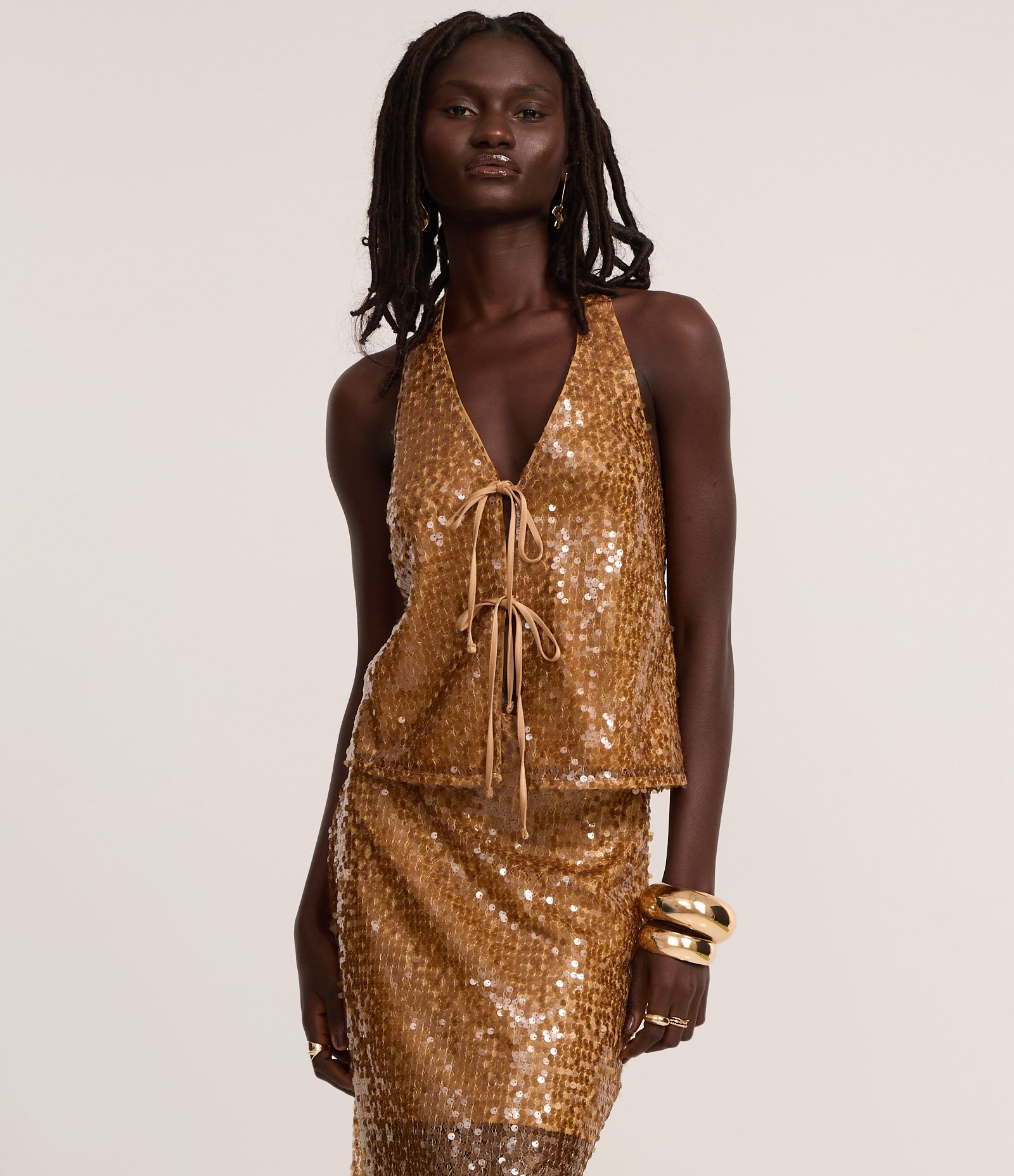 Saia Reta Long Midi em Paetê com Meio Forro Cobre 3