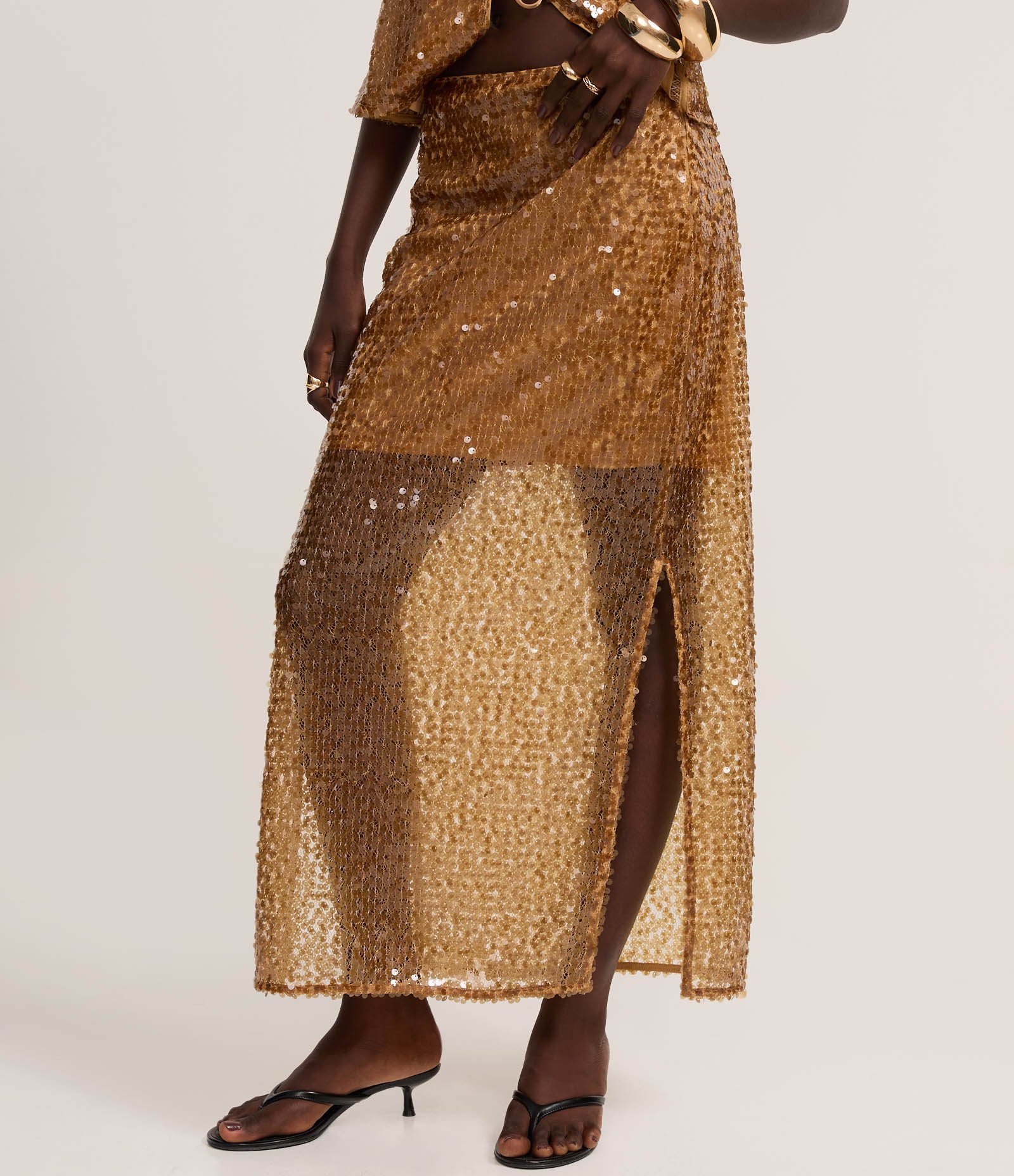 Saia Reta Long Midi em Paetê com Meio Forro Cobre 4