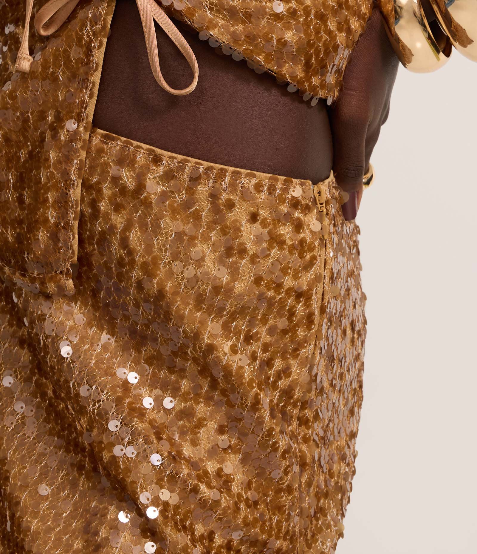 Saia Reta Long Midi em Paetê com Meio Forro Cobre 5