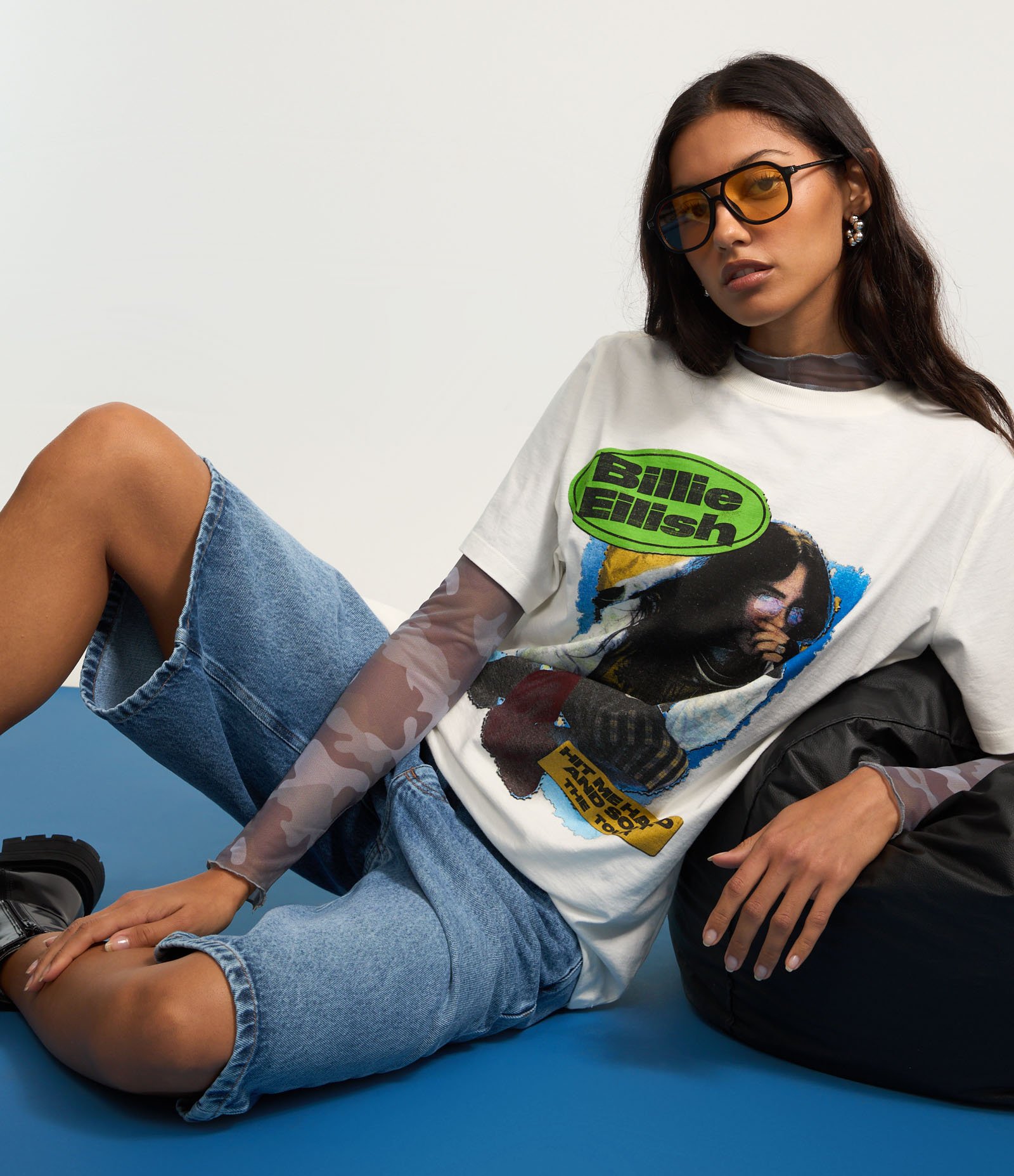 Camiseta Alongada em Algodão com Estampa Billie Eilish Branco 4