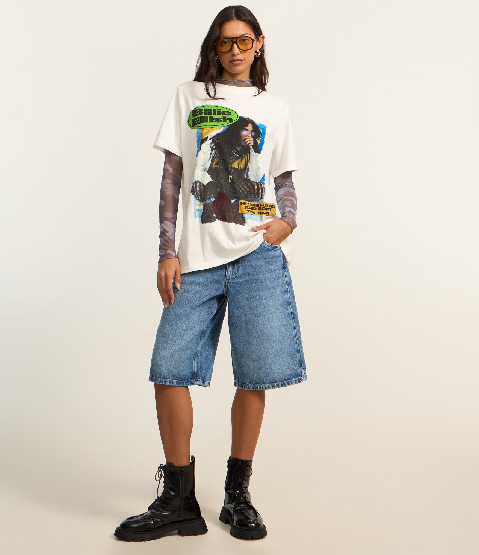 Camiseta Alongada em Algodão com Estampa Billie Eilish Branco 2