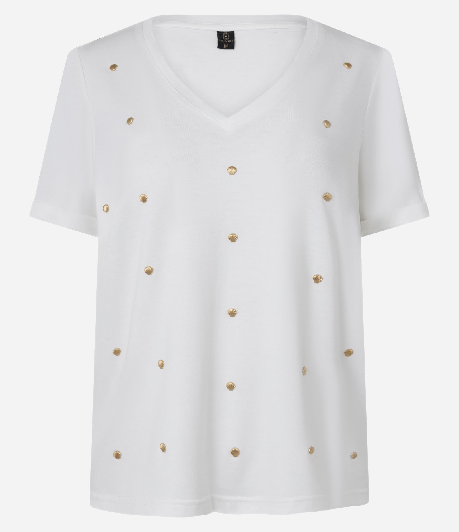 Blusa em Viscolycra com Ícones Metalizados Branco com Conchas 1