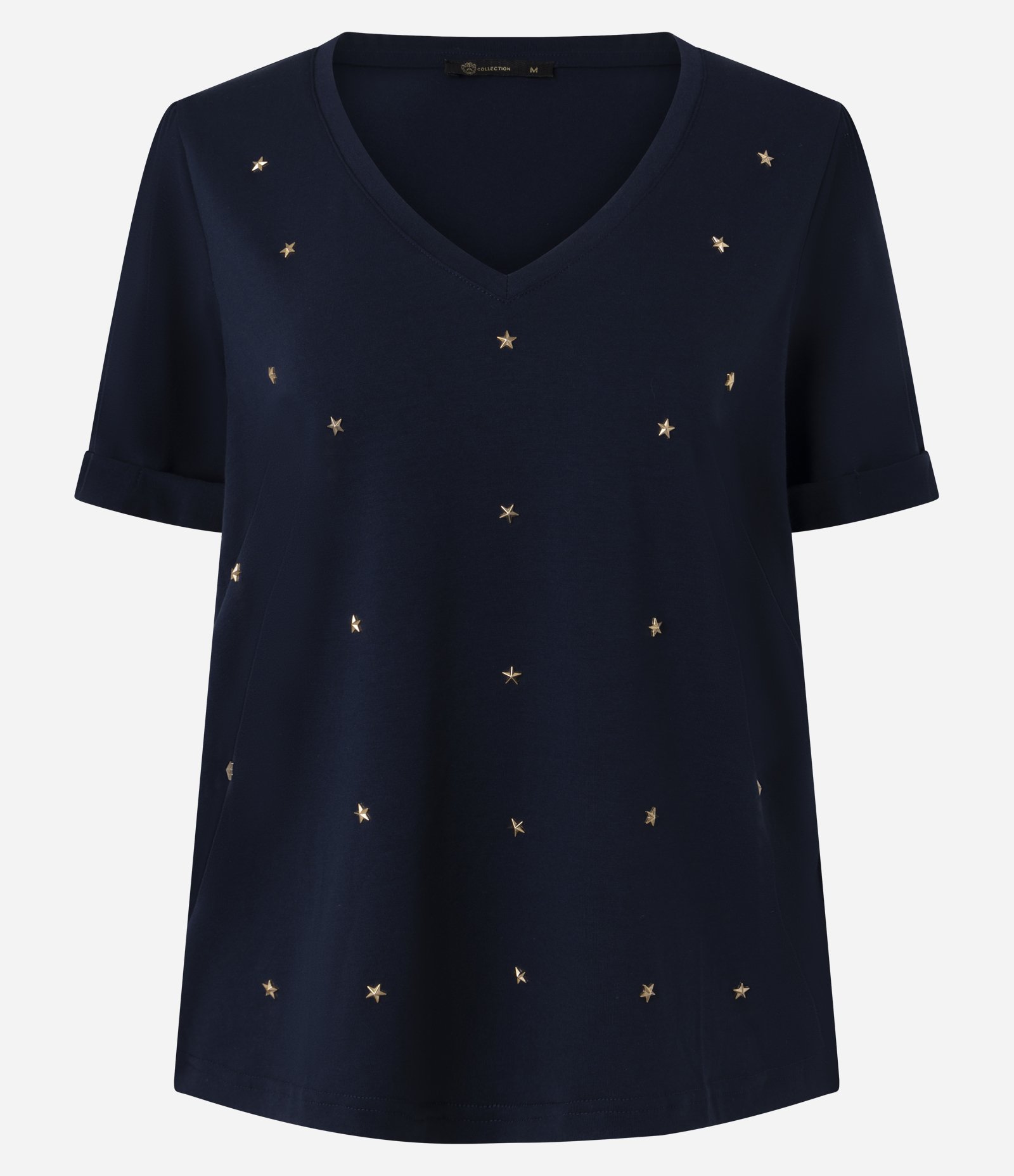 Blusa em Viscolycra com Ícones Metalizados Azul Marinho com Estrelas 1