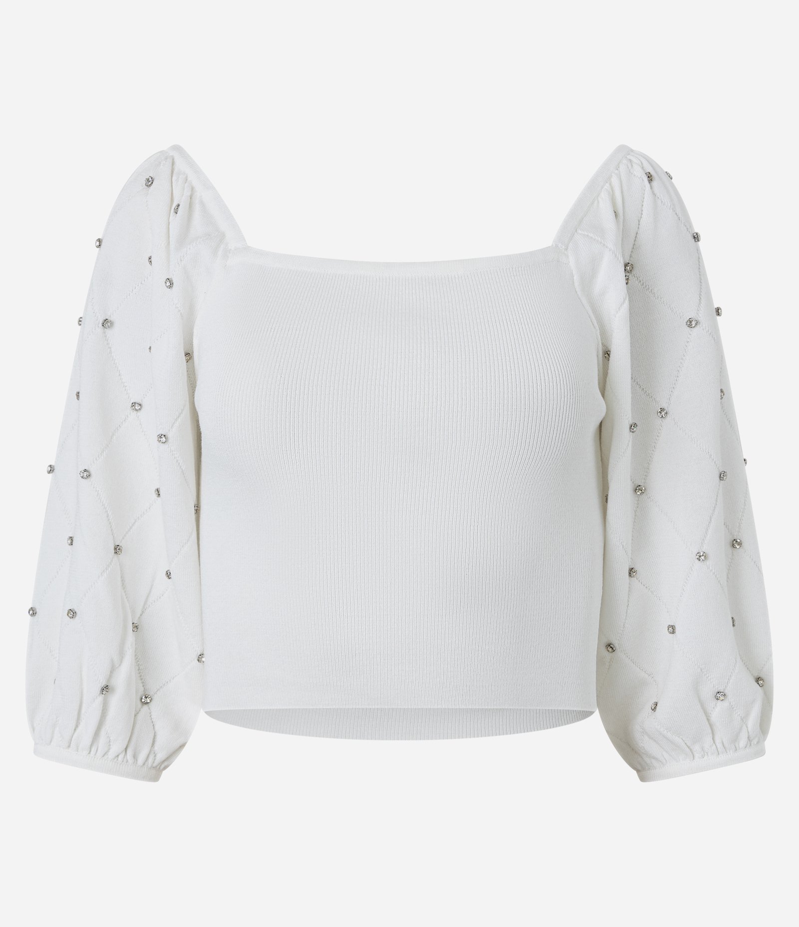 Blusa em Tricô com Brilho e Textura na Manga Bufamte Off White 5