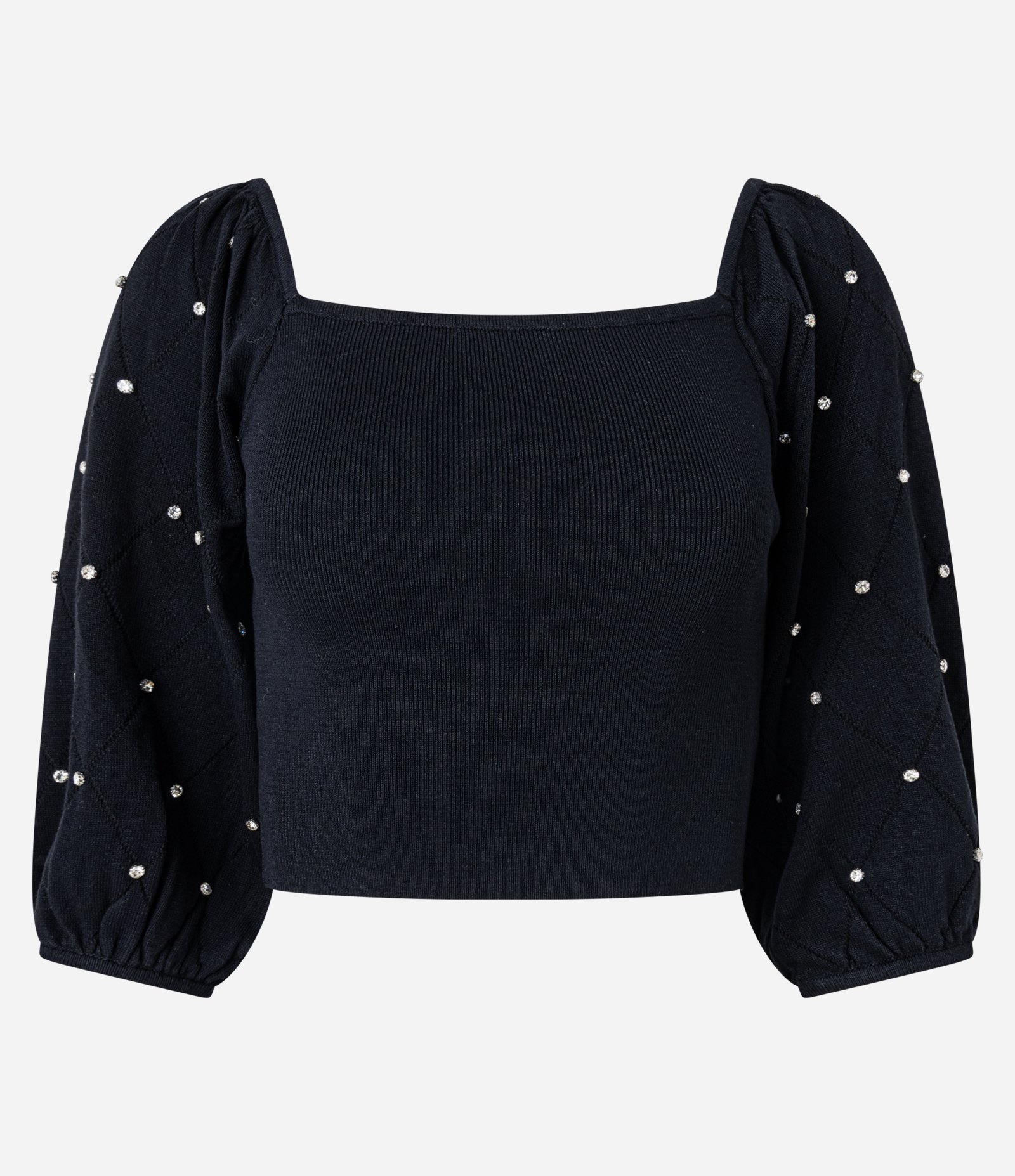 Blusa em Tricô com Brilho e Textura na Manga Bufamte Preto 5