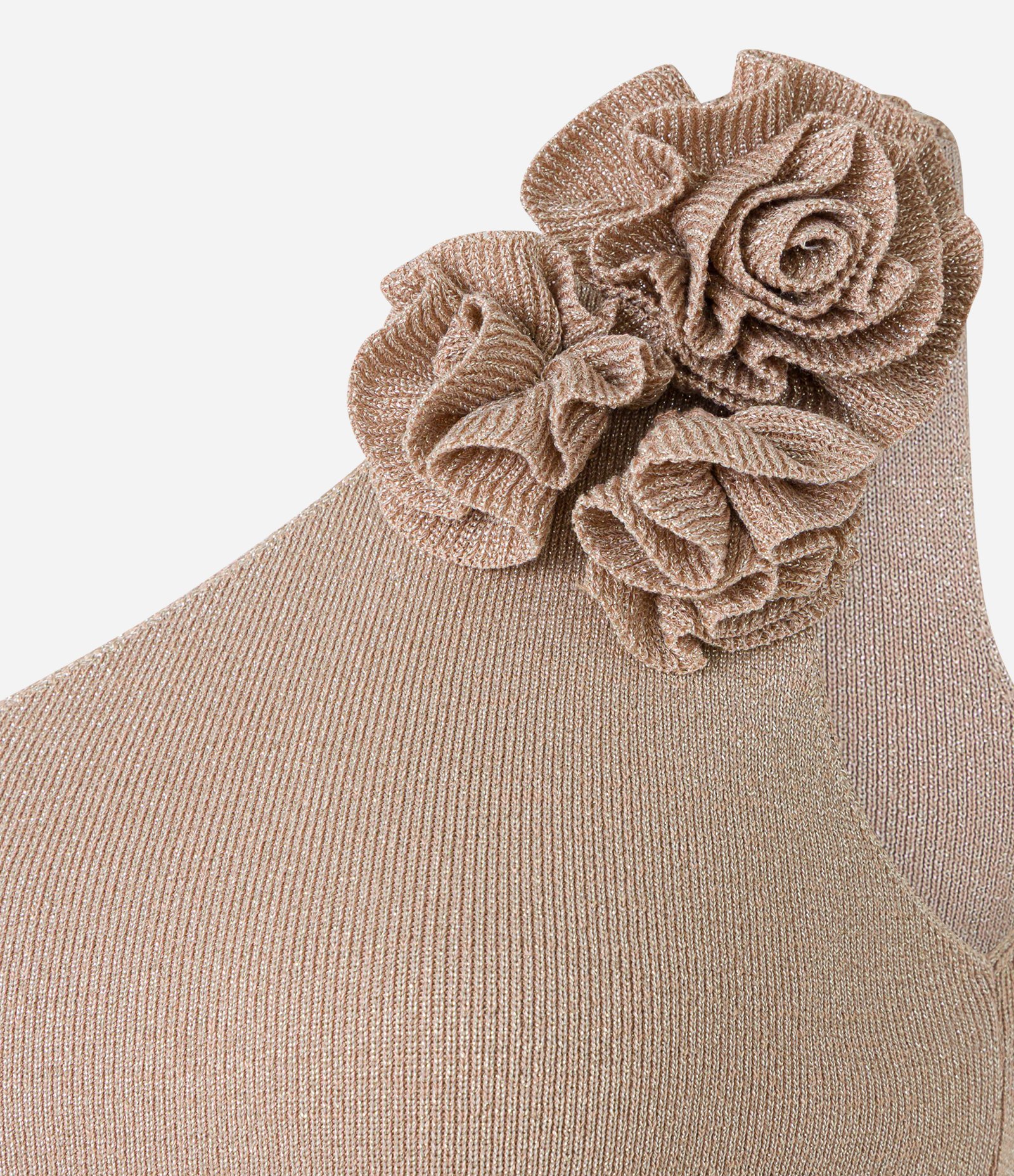 Blusa Ombro Só em Tricô com Flor no Ombro Bege 3