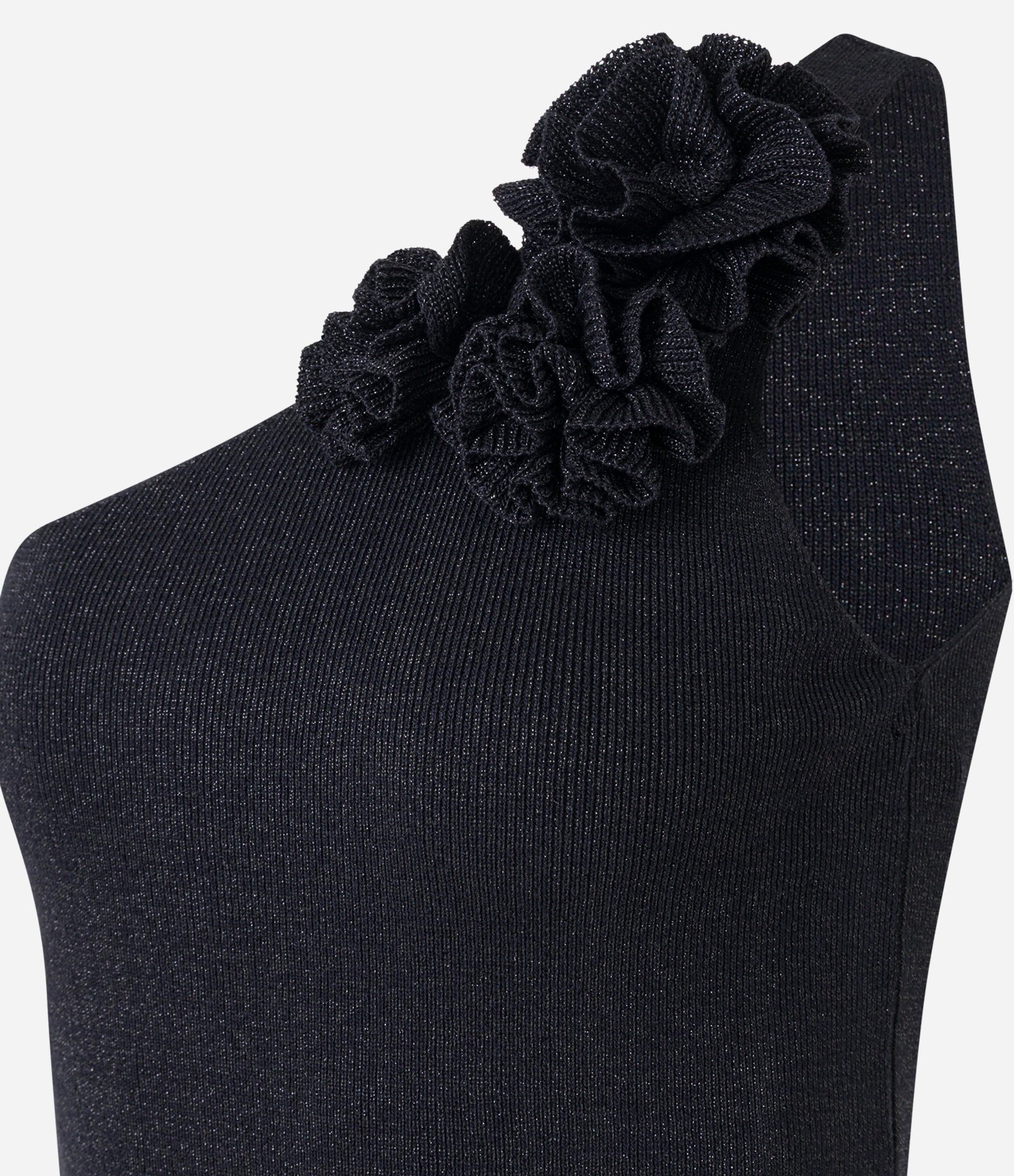 Blusa Ombro Só em Tricô com Flor no Ombro Preto 7