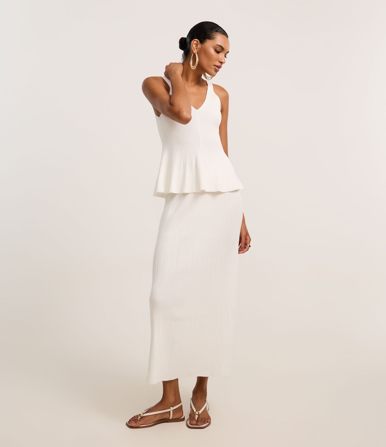 Blusa Peplum em Tricô com Decote V e Alça Larga Off White 2