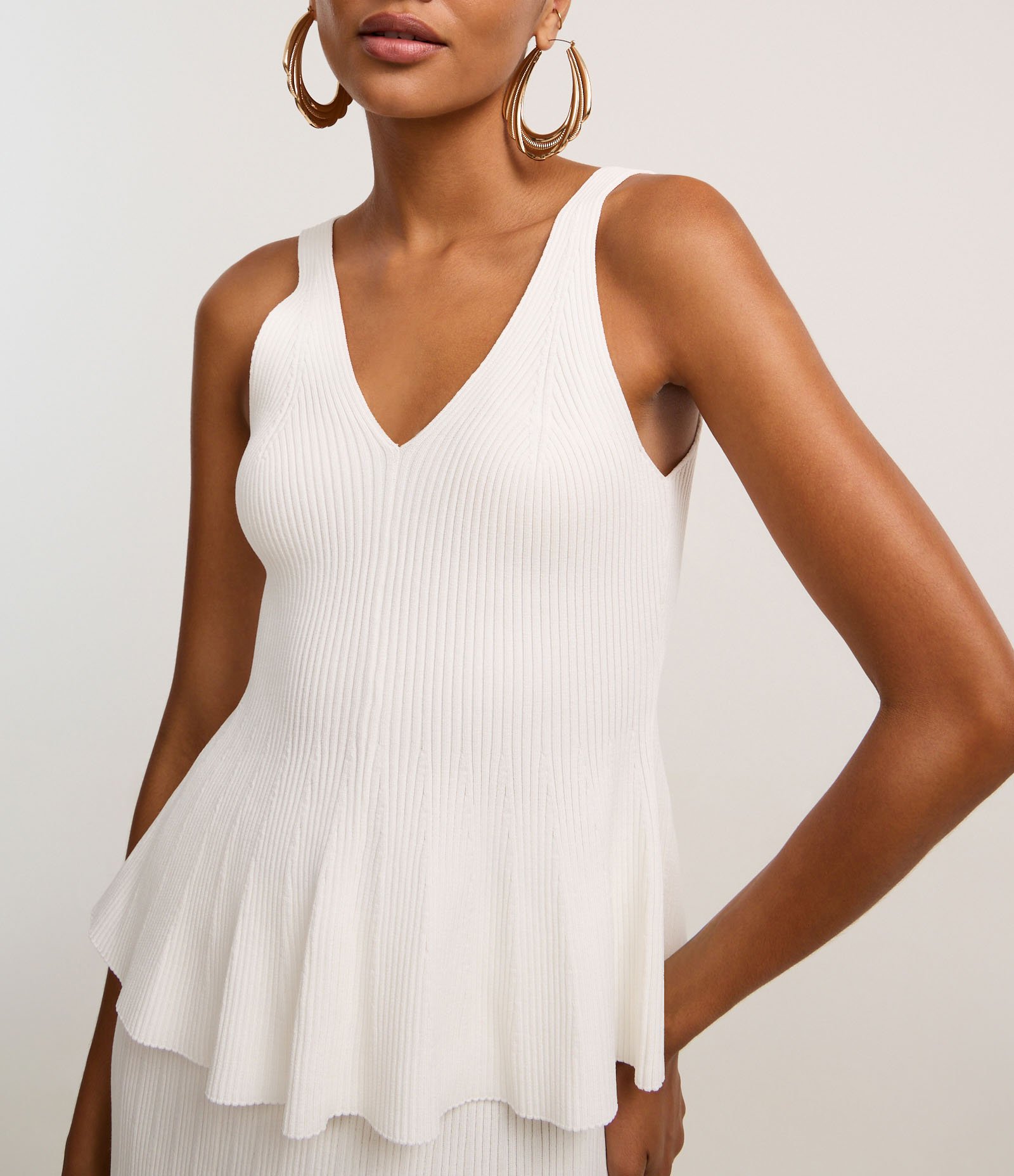 Blusa Peplum em Tricô com Decote V e Alça Larga Off White 3