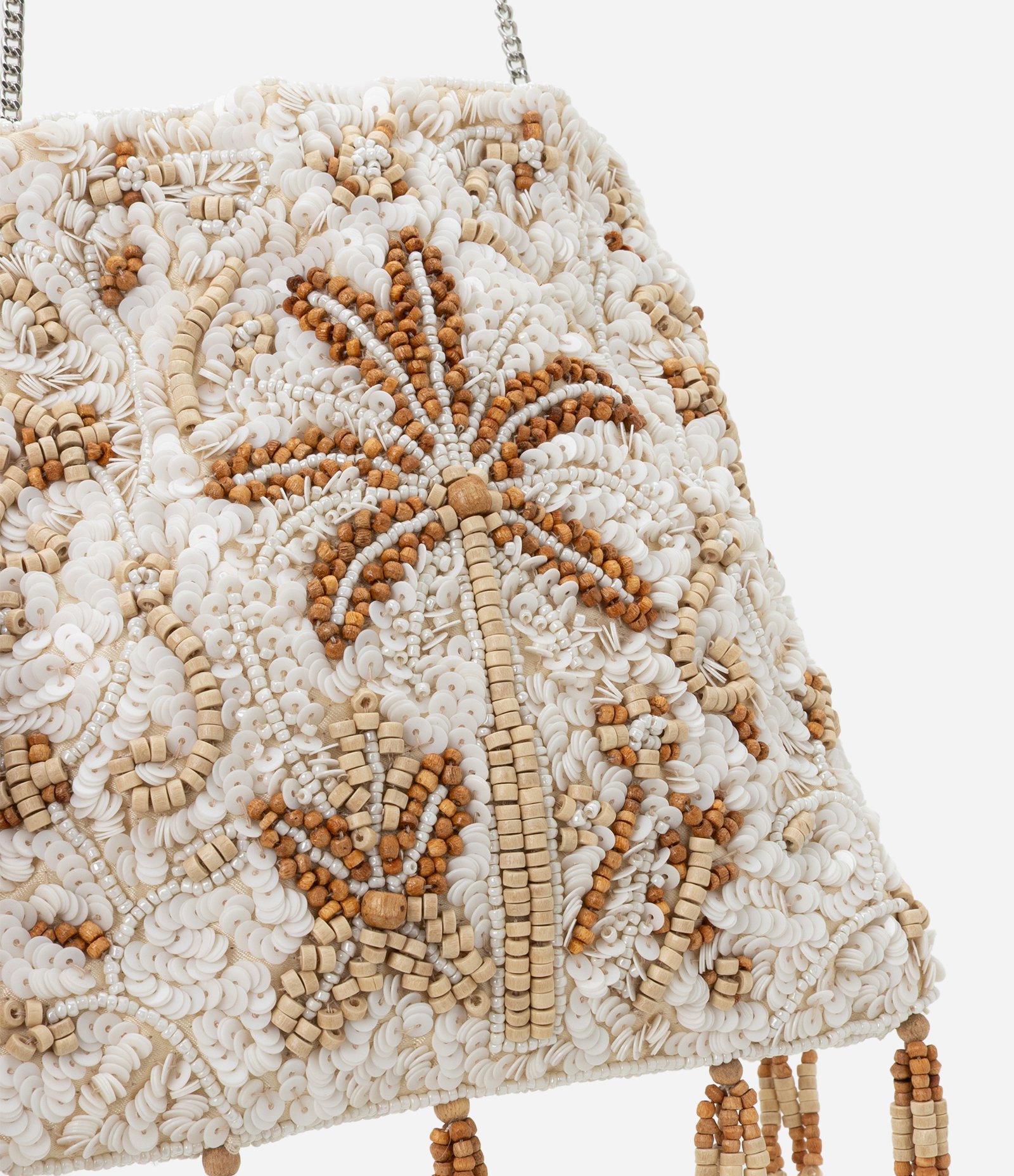 Bolsa Bucket em Paetês com Coqueiro de Miçanga Off White/Bege 4