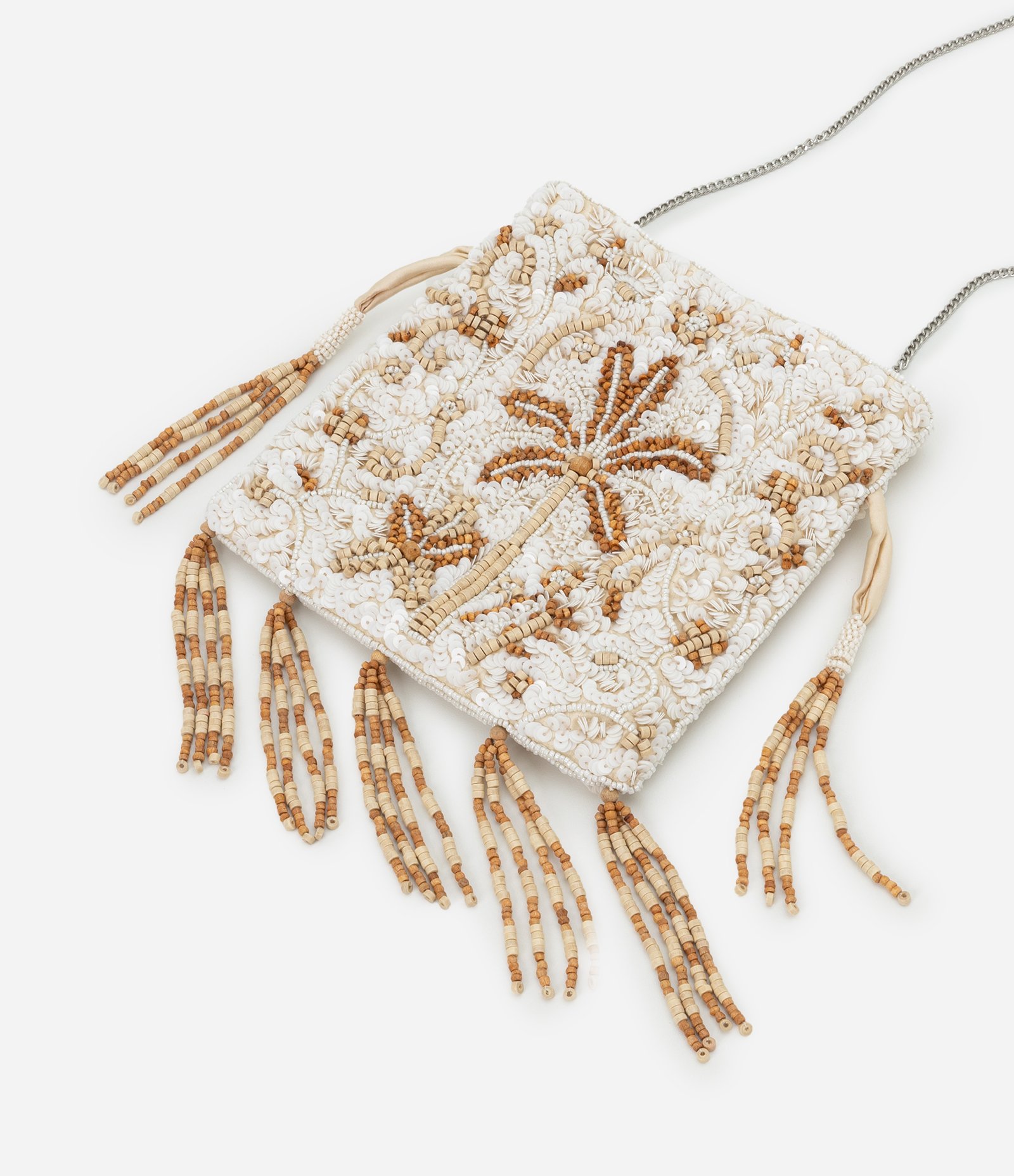 Bolsa Bucket em Paetês com Coqueiro de Miçanga Off White/Bege 5